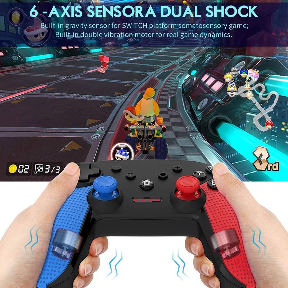 DigitCont Switch Pro Controller compatible with Switch Wireless Pro Switch Controller 6-axis Turbo Function Adjustable Dual Vibration motor Multi-function Joystick for Switch Black Red Blue 2