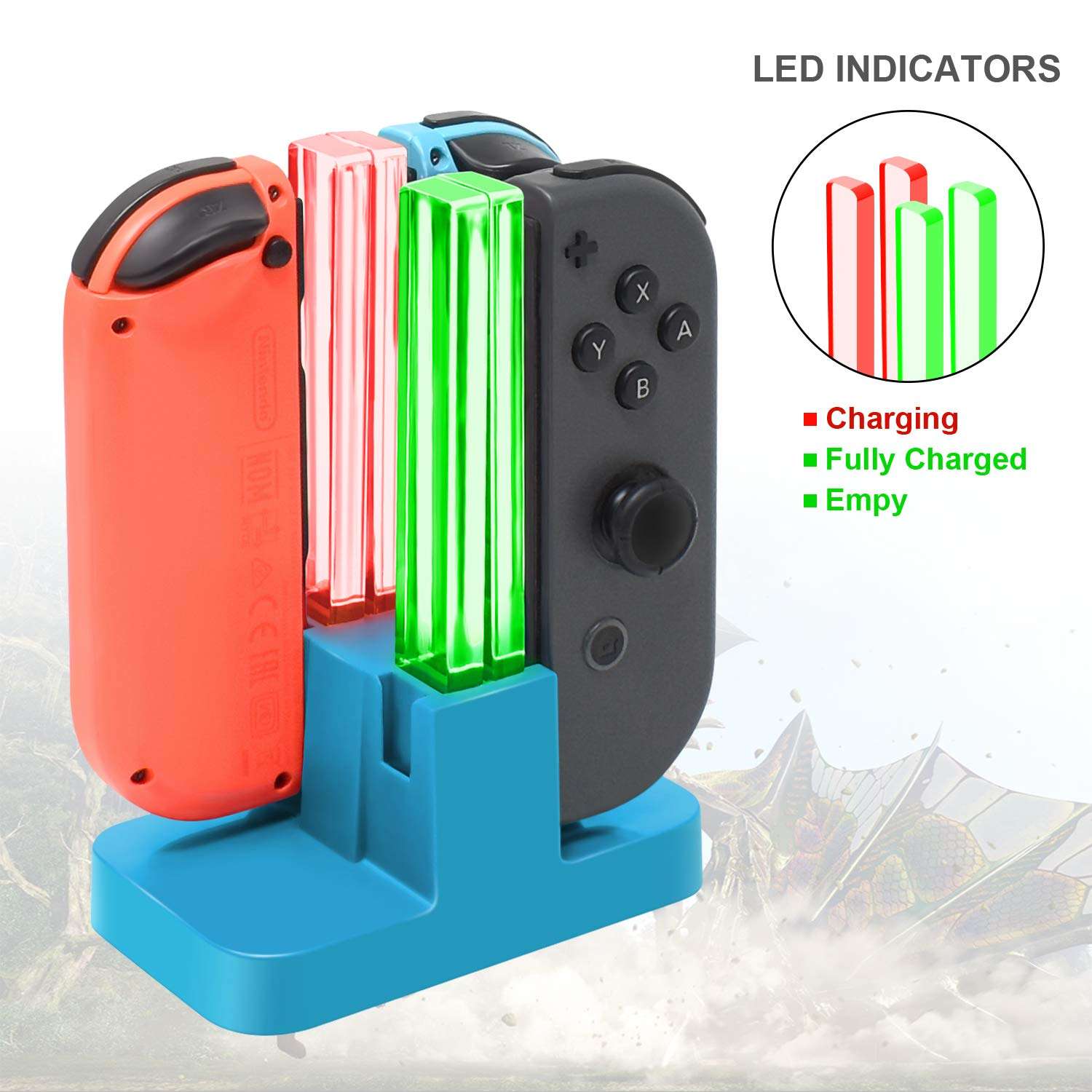 FastSnail Charging Dock Compatible with Nintendo Switch for Joy Con & OLED Model Controller with Lamppost LED Indication, Charger Stand Station Compatible with Joy Cons with Charging Cable (Blue) 5