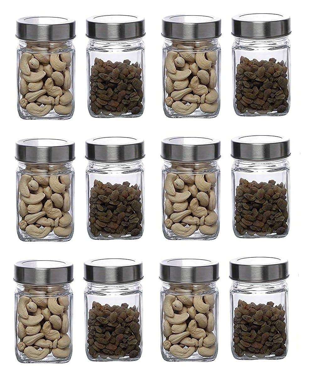 Zinble09 Kitchen Storage Cube Glass Jars,Airtight Glass Canister with Silicone Buckle Lid, Perfect for Kitchen Canning Cereal, Pasta, Sugar, Beans and More ( 300ML Pack of 3 ) 1