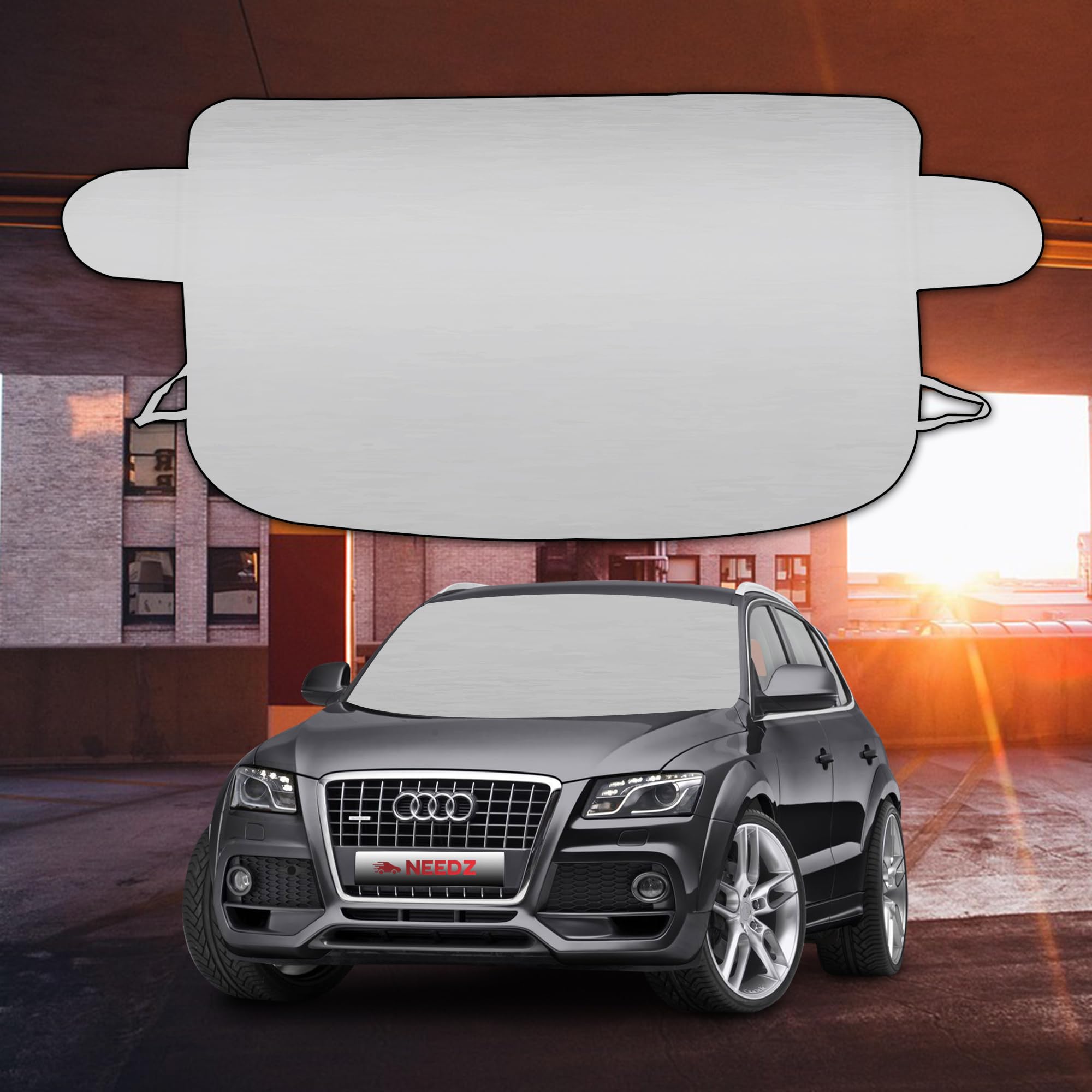 NEEDZ Windshield Snow Cover for Ice and Snow | Light Weight 170T Silver Coated Fabric | Premium Windshield Protection for Cars, SUVs, Trucks | Secure Fit Waterproof Frost Cover | Large (88"x39")* 3