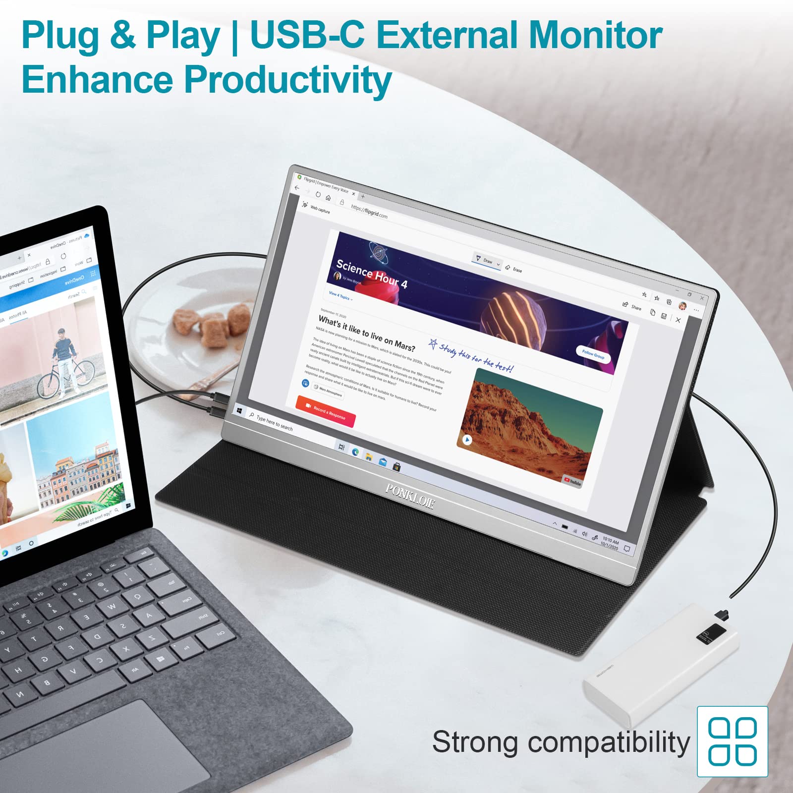 PONKLOIE Portable Monitor for Laptop VESA Extremely Slim & Eye Care Portable Screen USB C HDMI FHD 1080P Computer Monitor with Speakers and Cover for Laptop, MacBook, Xbox 5