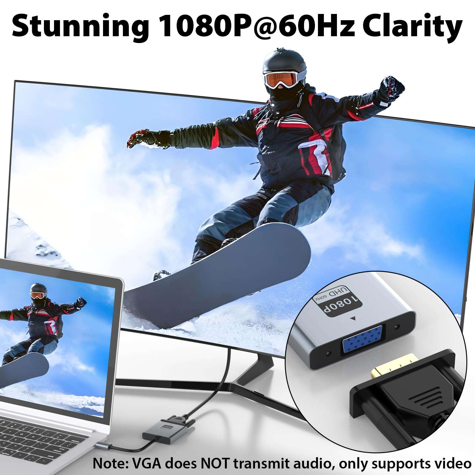 Cyberguys! VGA to USB C Adapter, Type-C to VGA Female Video Converter Supports 1080P@60Hz, Plug & Play, Compact & Durable, Compatible with MacBook, Dell, HP, Chromebook, iPad Pro & More, No Audio 5