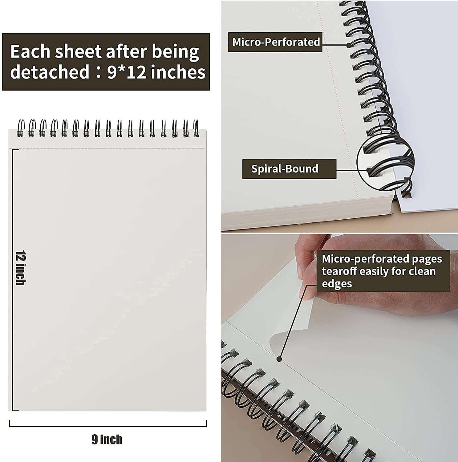 9 x 12 inches Sketch Book, Top Spiral Bound Sketch Pad, 3 Pack 100-Sheets Each (68lb/100gsm), Acid Free Art Sketchbook Artistic Drawing Painting Writing Paper for Kids Adults Beginners Artists 5