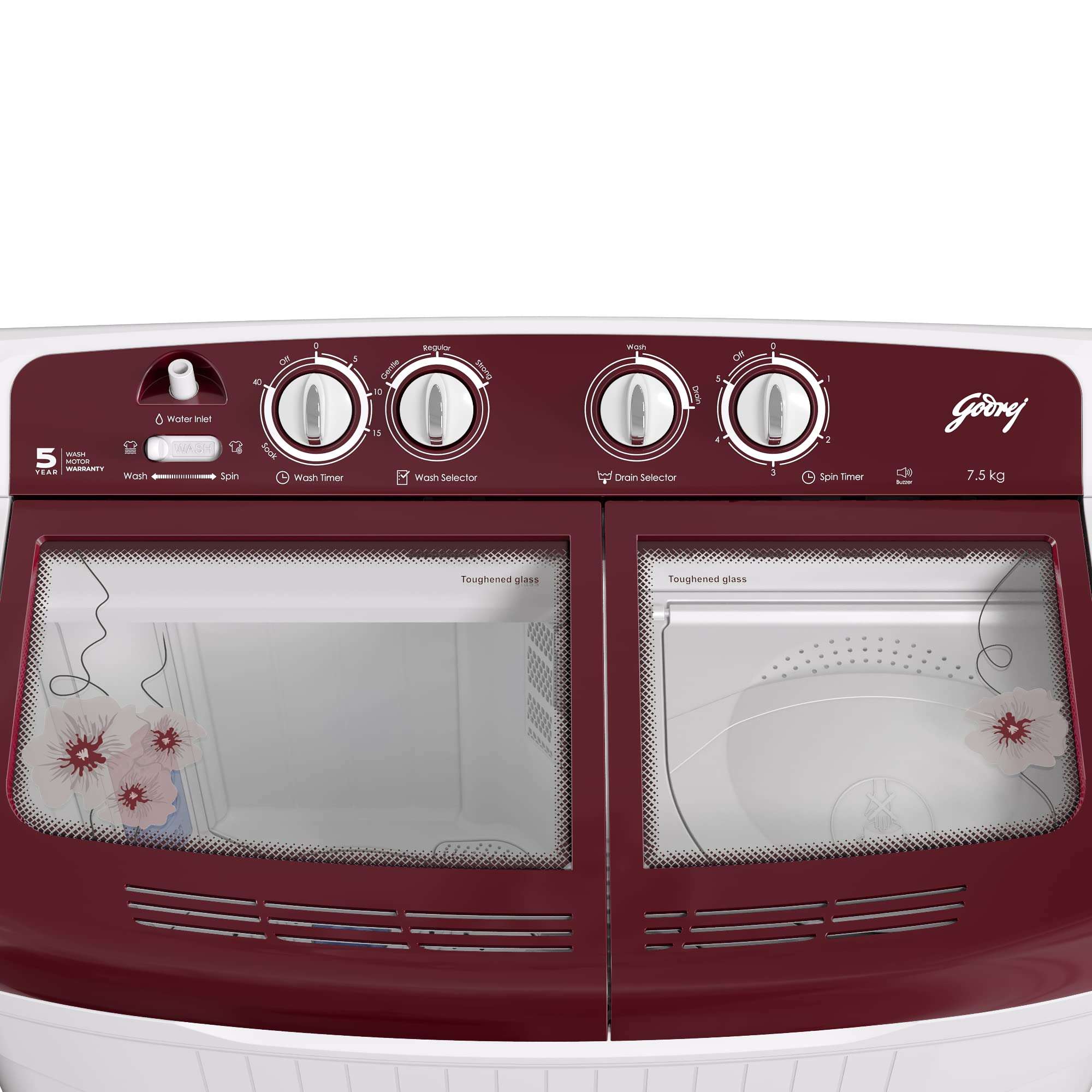 Godrej Edge 7.5 Kg 5 star Semi-Automatic Top Loading Washing Machine Appliance (WS EDGE 75 5.0 TB3 M WNRD, Wine Red, Toughened glass lids) 4