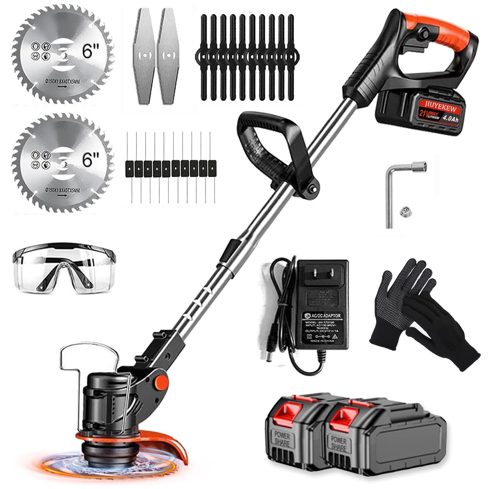 Electric Grass Trimmer Cordless Weed Wacker 21V 4.0Ah Battery Powered Weed Trimmer, 3 in 1 Stringless Lightweight Brush Cutter/Edger/Mower with 3 Types Blade & Wheels for Garden and Yard Lawn 1