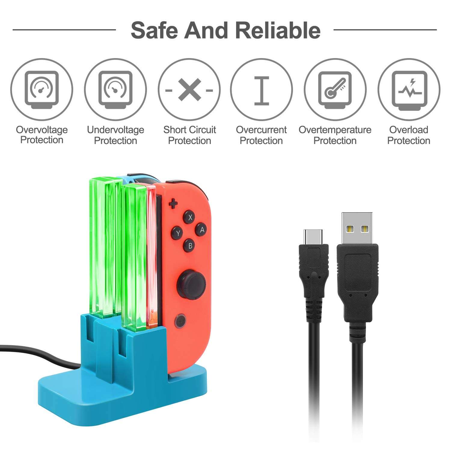 FastSnail Charging Dock Compatible with Nintendo Switch for Joy Con & OLED Model Controller with Lamppost LED Indication, Charger Stand Station Compatible with Joy Cons with Charging Cable (Blue) 4