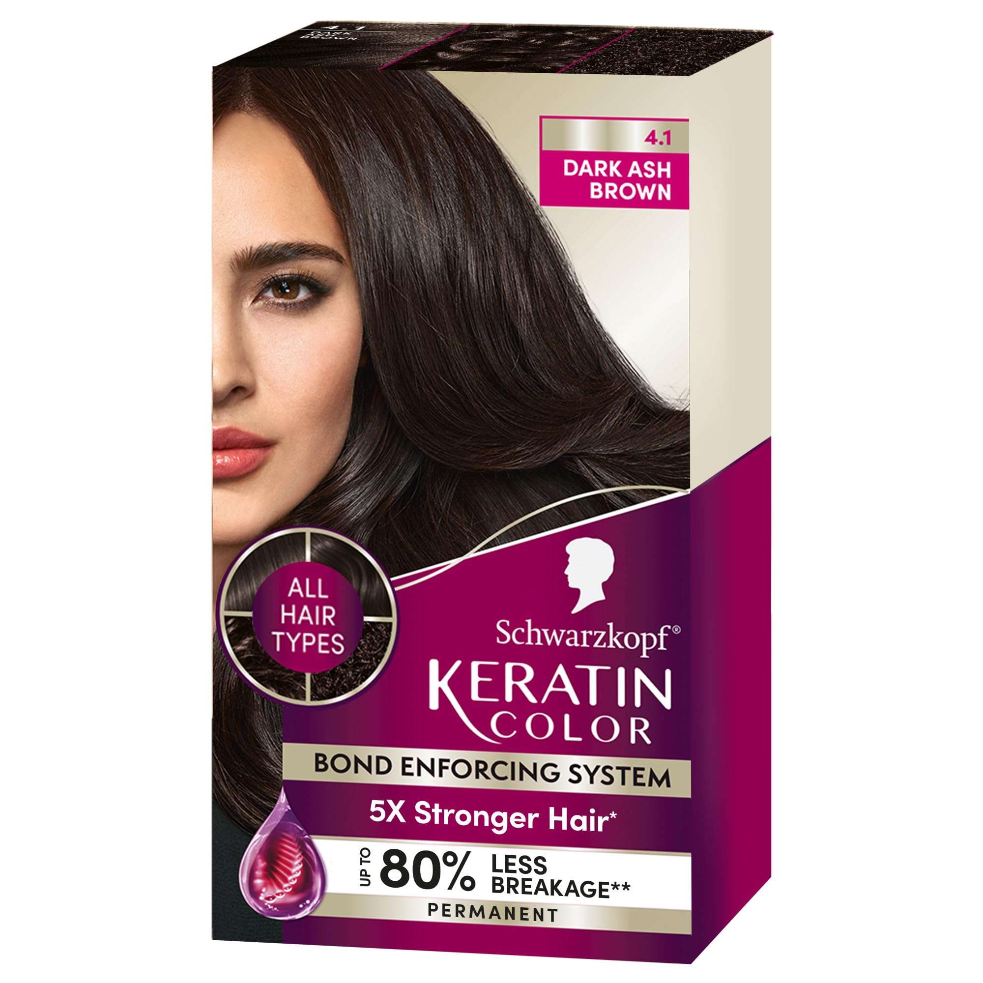 Schwarzkopf Keratin Color Permanent Hair Color Cream, 4.1 Dark Ash Brown, 4.1 Dark Ash Brown, 1 count 1