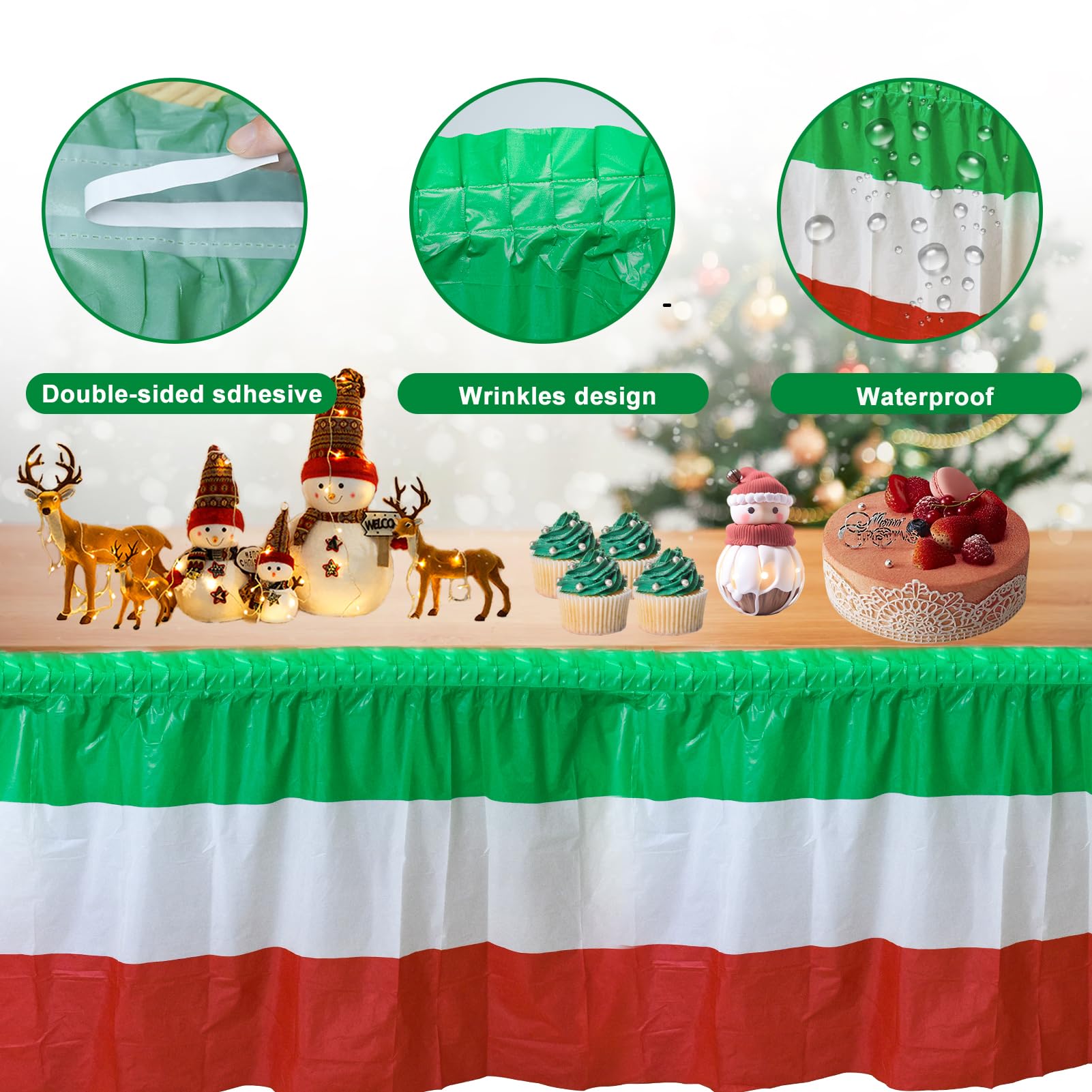 2 Pack Christmas Table Skirts Xmas Table Skirts Red White and Green Table Skirts for Rectangle Table Disposable Table Skirts for Christmas Birthday Table Skirt Party Decorations 2.4 x14 Ft 4