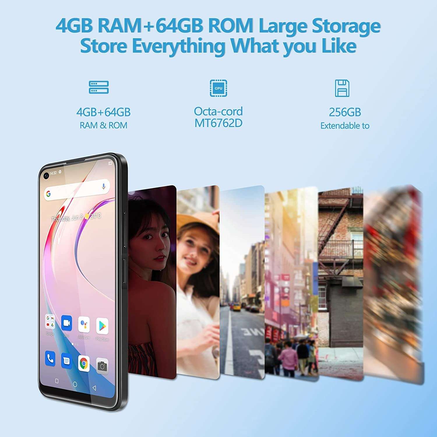 OUKITEL C21 Pro Unlocked Cell Phone, 6.4" HD+ Android 11 Unlocked Smartphone 4GB+64GB 256GB Expandable 21MP Camera 4000mAH Battery 4G Dual Sim Face/Fingerprint ID OTG (Black) 3