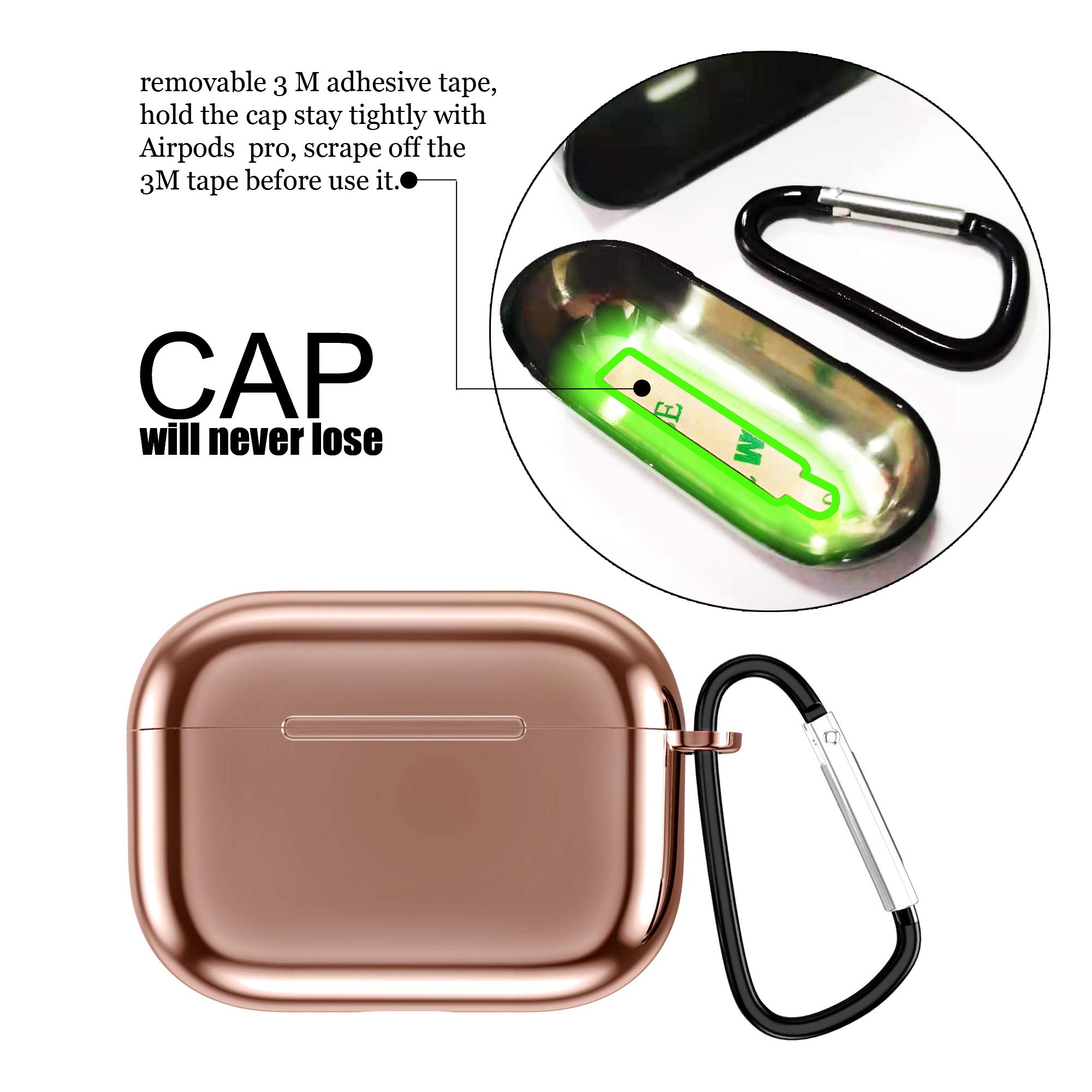Airpods Pro Case Cover, Shiny Protective Case Plated TPU Skin for Apple Airpods Pro 2nd Generation, Front LED Visible (Rose Gold) 3