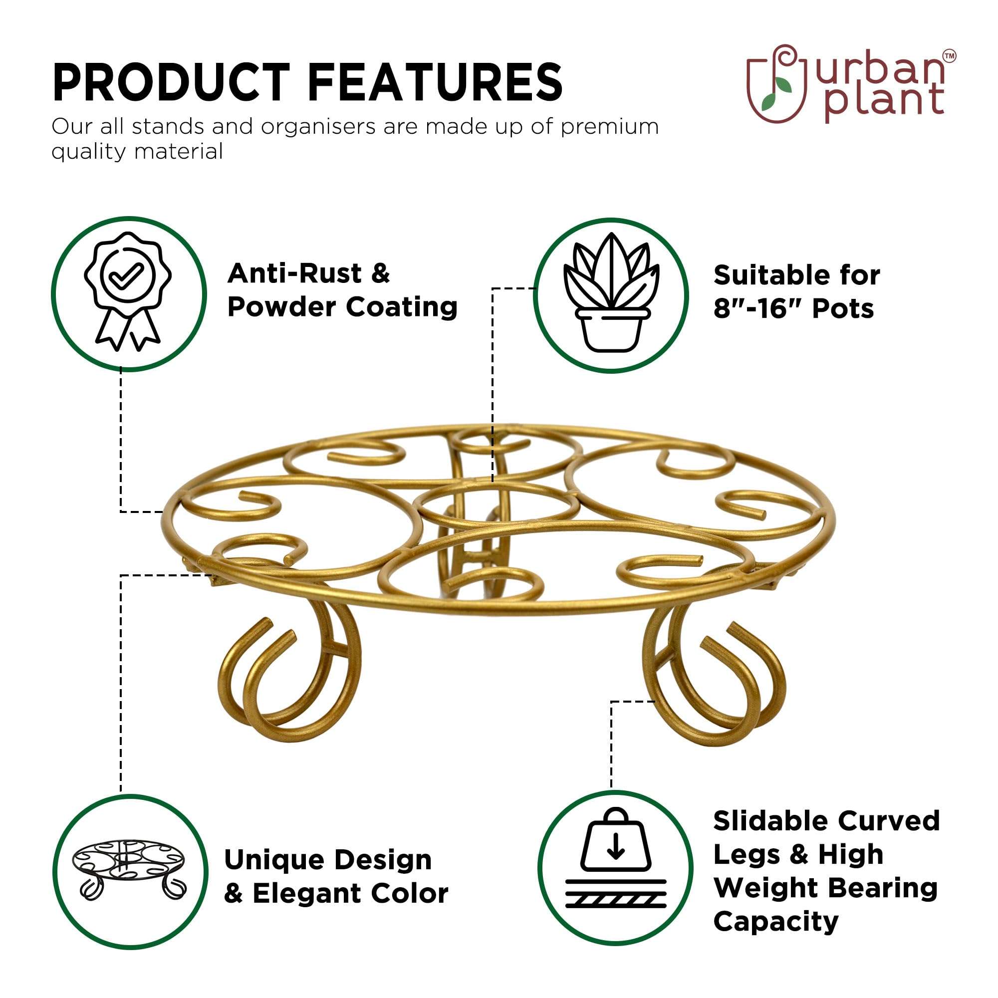 Urban Plant Jardiniere Gold Metal Stand for Balcony and Garden, Durable Decorative Planter Holder for Indoor and Outdoor Use (Pack of 2) 3