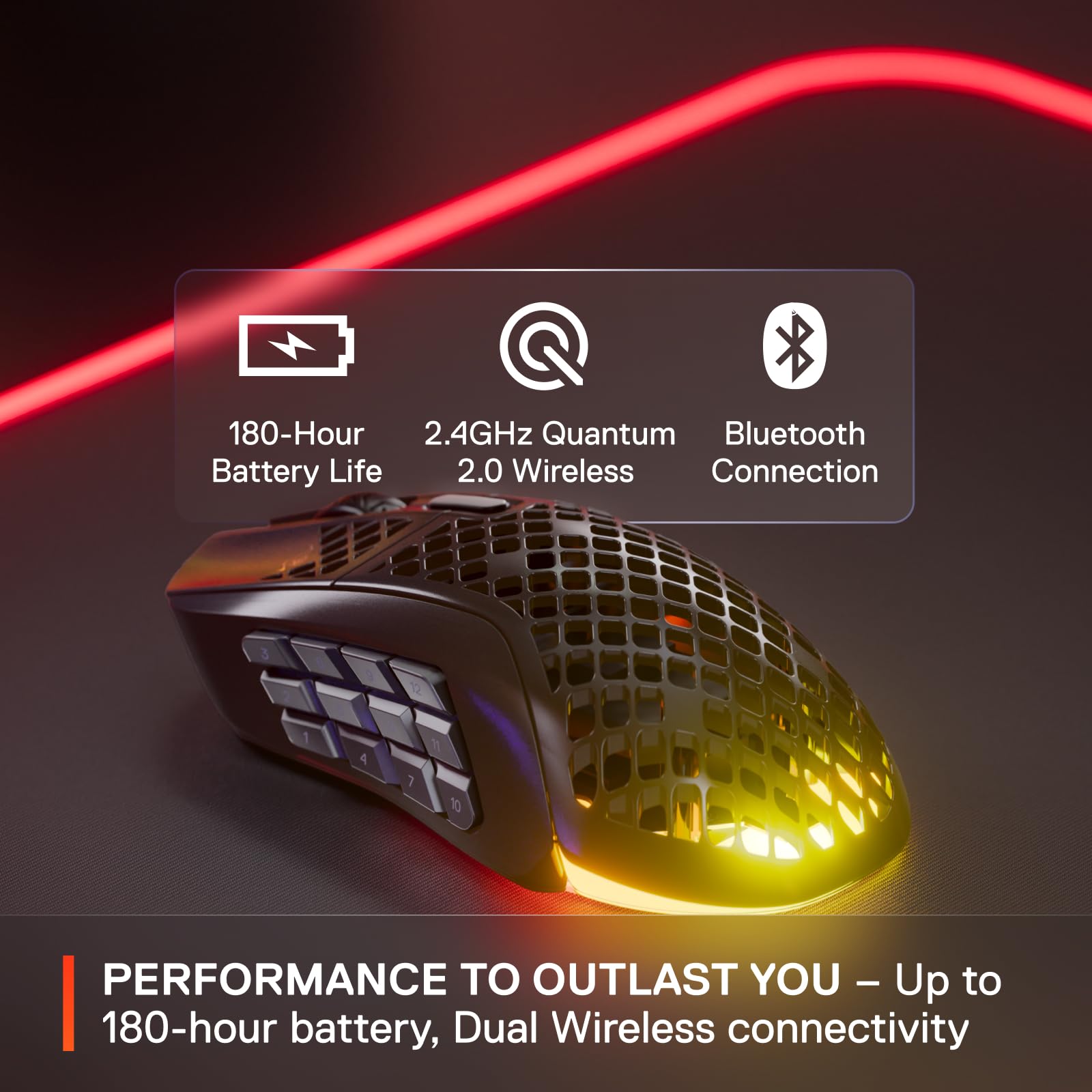 SteelSeries Aerox 9 Wireless - Holey RGB Gaming Mouse - Ultra-lightweight Water Resistant Design - 18 Buttons – Bluetooth/2.4 GHz - 18K DPI TrueMove Air Optical Sensor 6