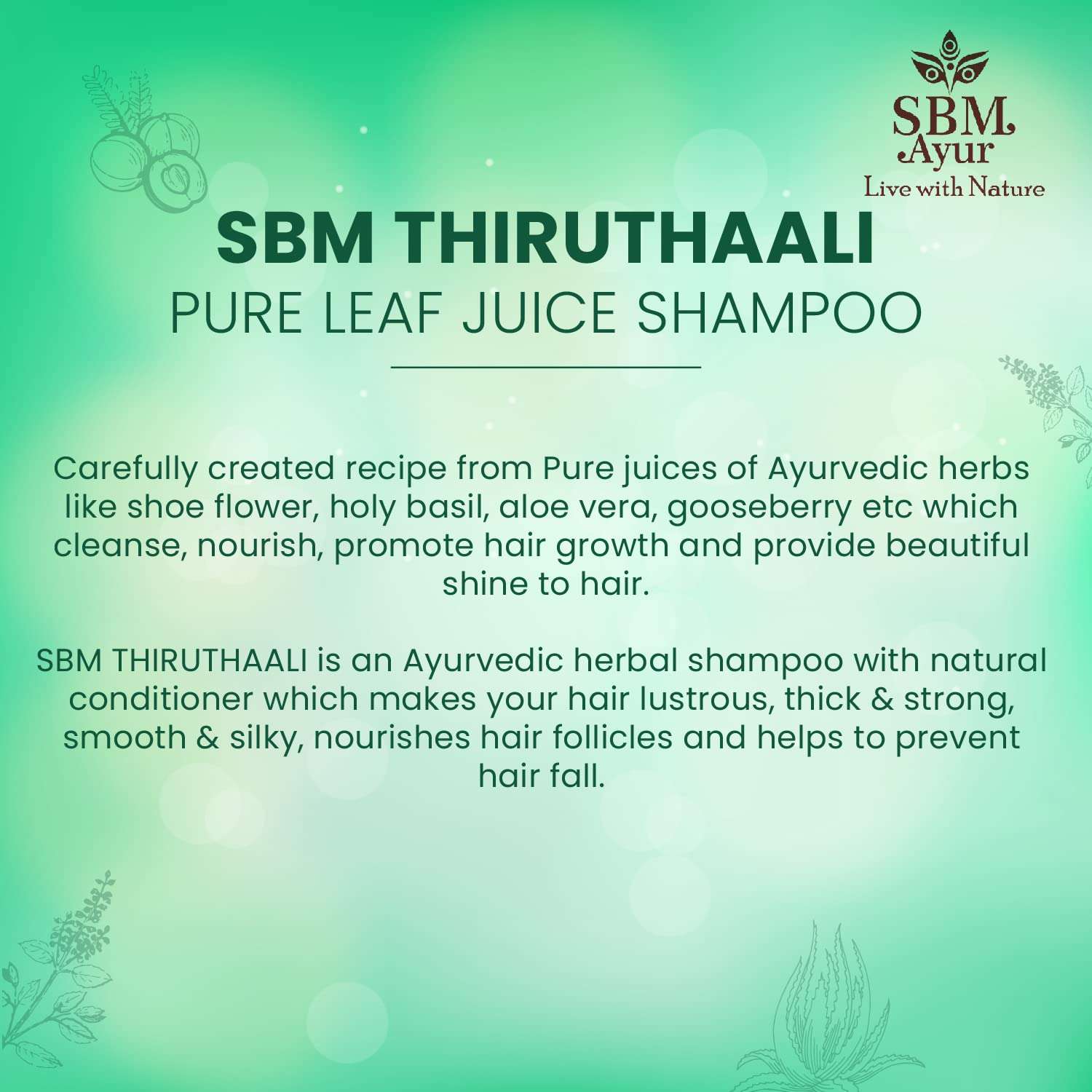 SBM Ayur Pure Leaf Juice Ayurvedic Shampoo (Thiruthaali) 100g 6