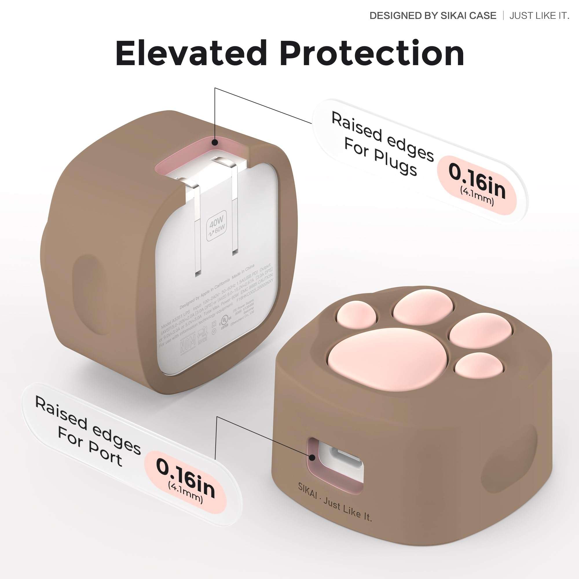SIKAI CASE Silicone Case Compatible with Apple 40W Dynamic Power Adapter (2025), Cute Cat Paw Protective Cover Anti-Dust & Anti-Scratch for iPhone/iPad Users,Case Only (Siamese Brown) 5