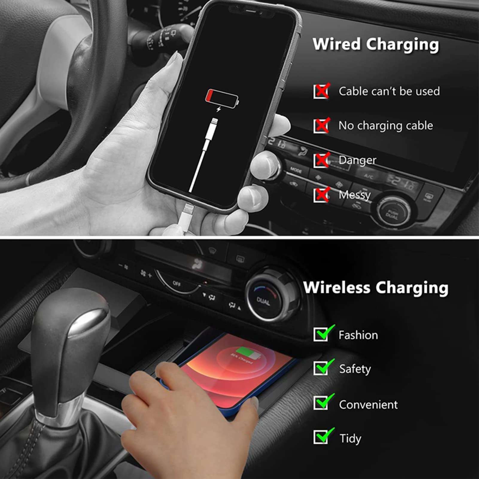 Wireless Car Charger Compatible with Ma/zda CX5 CX-5 2017 2018 2019 2020 2021 2022 2023 Center Console Accessory Panel, 15W Qi Fast Charging with USB QC3.0 Ports 3