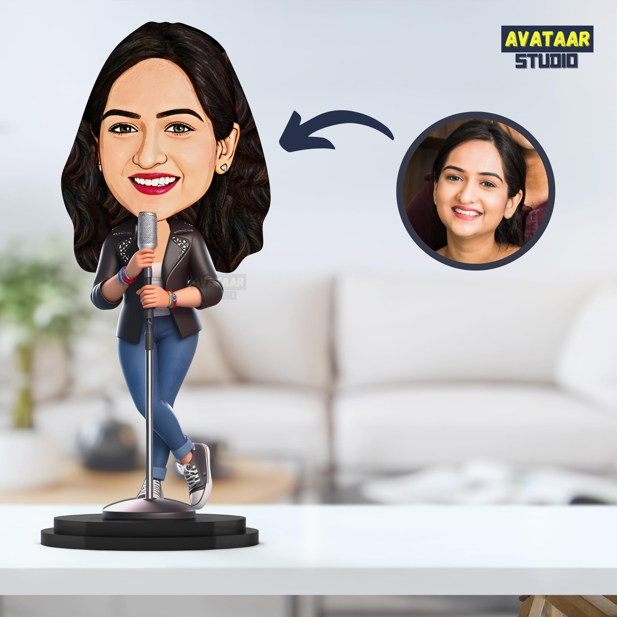 MakerTech Gifting Avatar Studio Personalized Gift for Friends, Brother, BFF, Boyfriend, Father Character Caricature Photo Frame Unique Design Customized Gift for Friends & Family (Singer Girl) 3