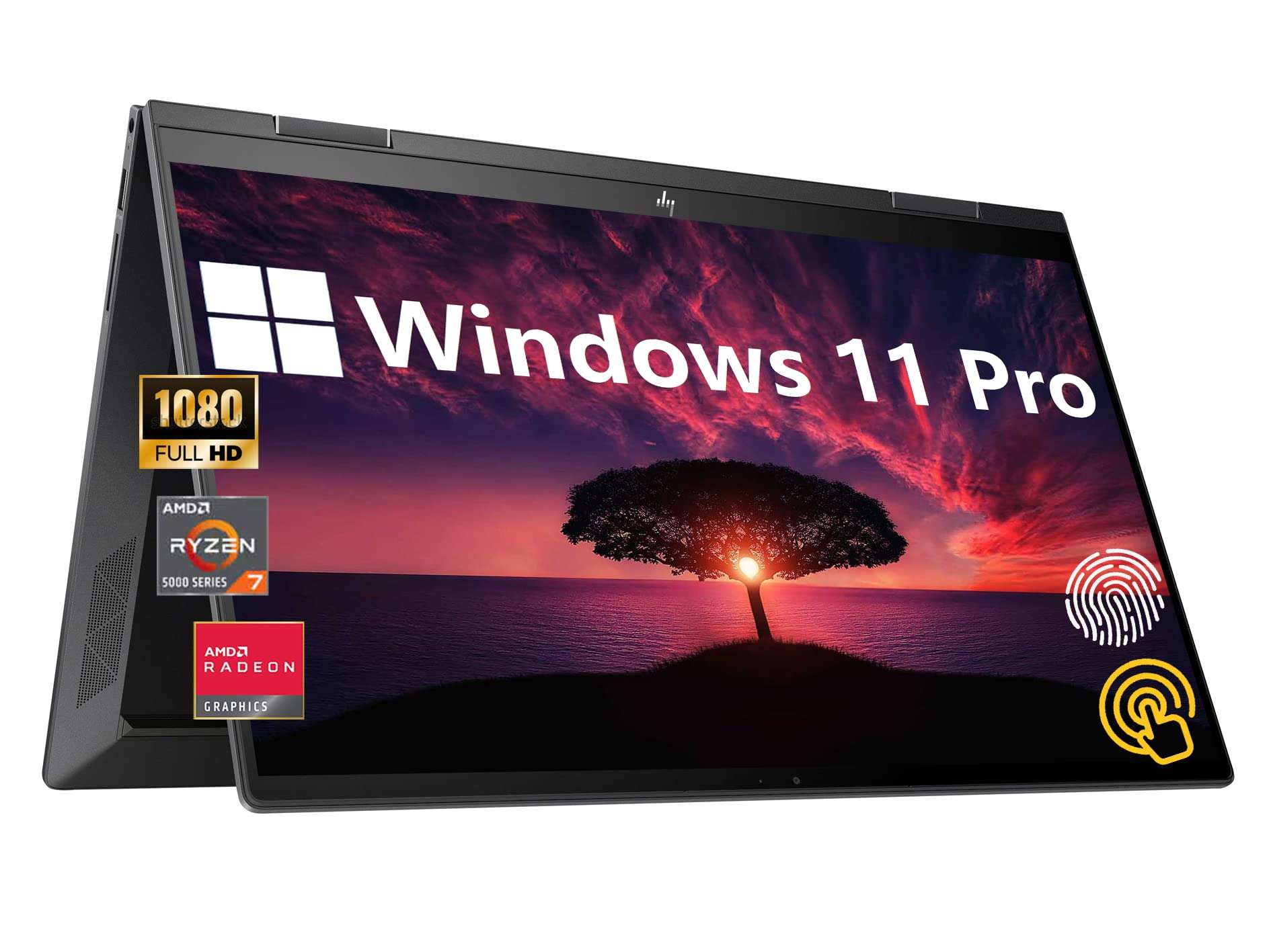 HP Envy x360 2-in-1 Convertible Business Laptop, 15.6” FHD Touchscreen, AMD Ryzen 7 5825U Up to 4.5GHz, Windows 11 Pro, 16GB RAM, 512GB SSD, WiFi 6, Backlit Keyboard, Fingerprint Reader, Durlyfish 1