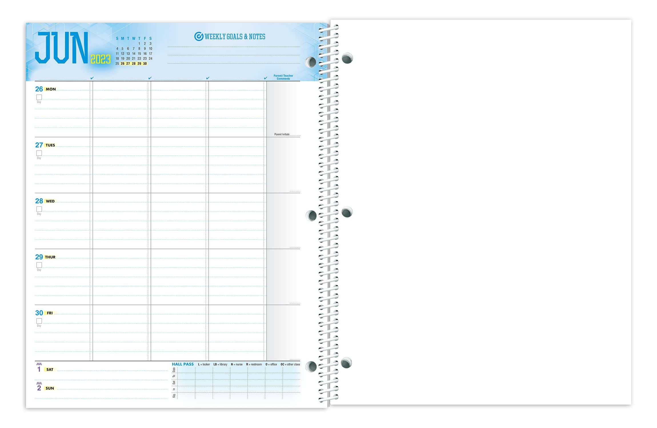 Dated Middle School Student Planner for 2022-23 Academic Year, School Mate Brand, 8.5"x11" Weekly Matrix Format 6