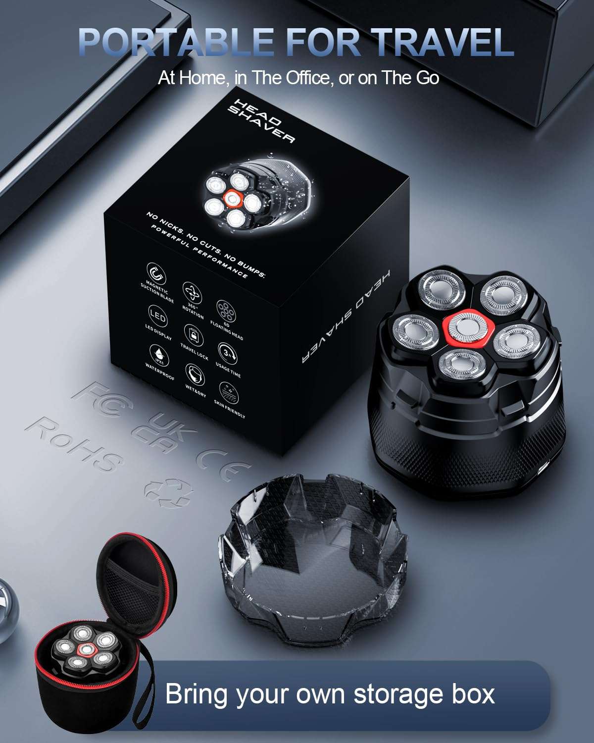 Head Shavers for Bald Men - Removable Magnetic 6D Electric Razor, Blades Rotate 18,000 Times Per Minute, IPX8 Waterproof, Portable Shaver for Men with LED Display and Travel Organizer Bag 4