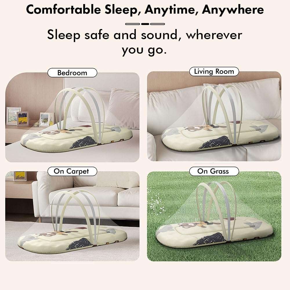 StarAndDaisy 3 in 1 Baby Mosquito net for Sleeping - Newborn, Infant Mosquito net for Baby/Soft and Comfortable Bed for 0-12 Months/Washable Cotton Design -Teddy Print 6