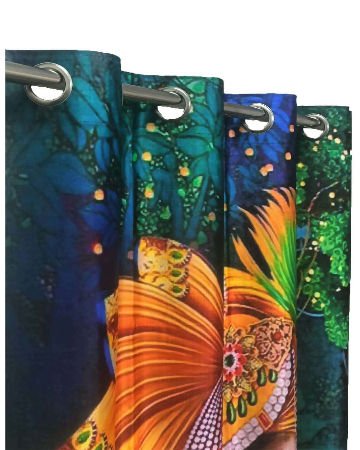 VJK FAB 3D Digital Printed Heavy Fabric Radha Krishna Kanha God Design Curtains for Pooja Room, Temple, Mandir, Home 4x5 feet Long Curtains Set of 1 Pc 3