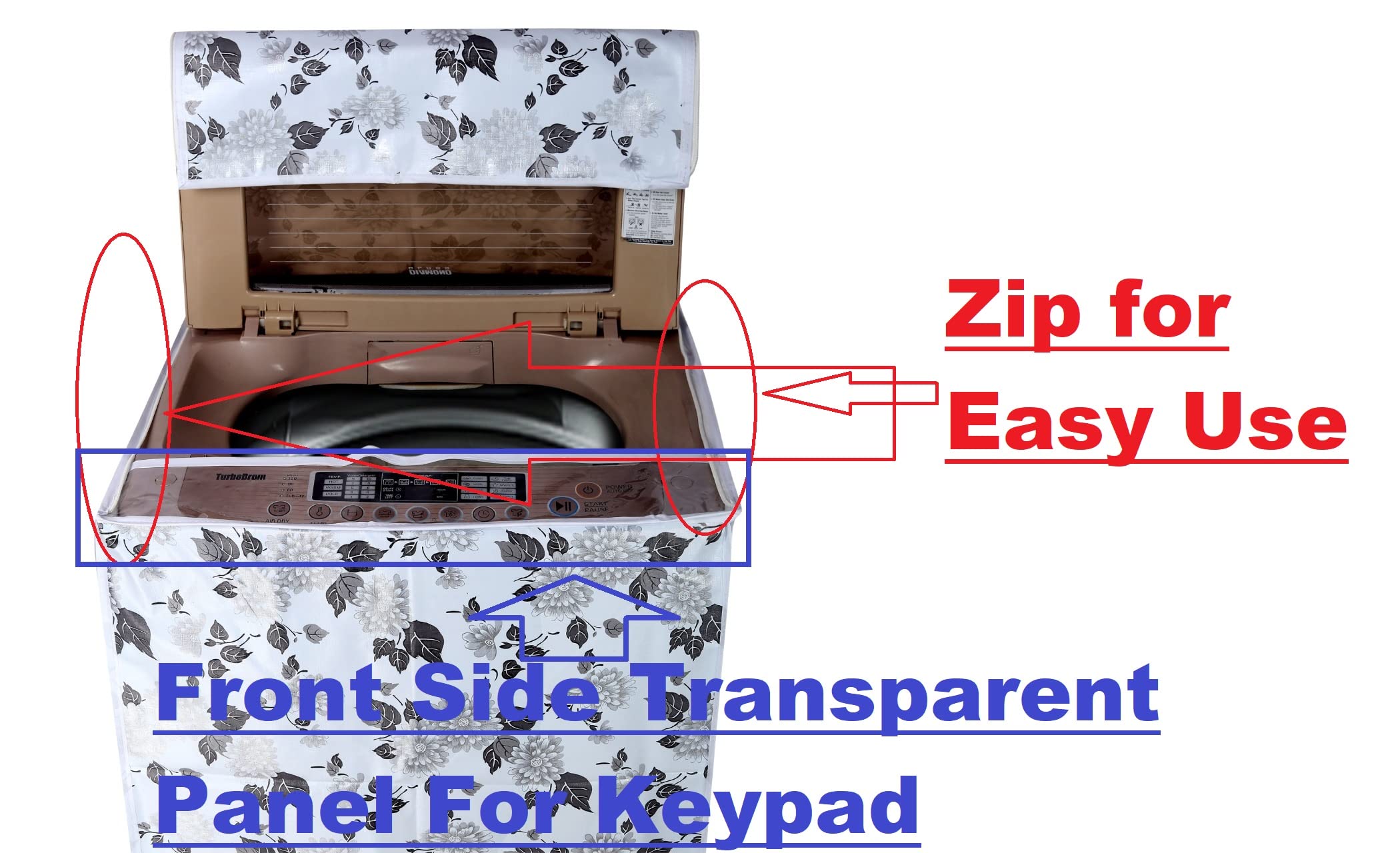 Cover Compatible LG Top Load Washing Machine Cover Suitable For 6 kg, 6.2 Kg, 6.5 Kg, 7 Kg (56cms X 56cms X 85cms) Half White & Grey 3