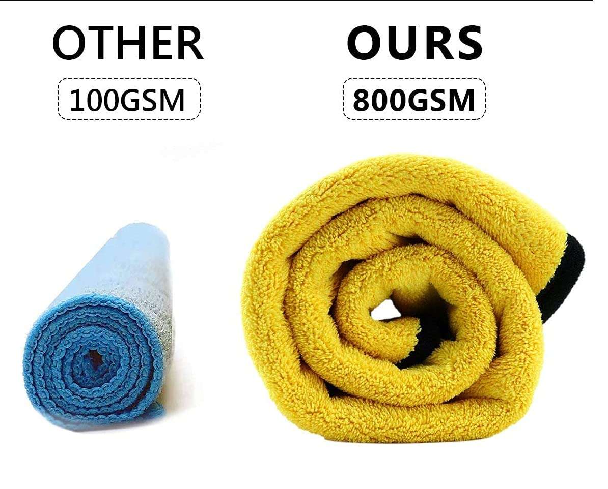 Auto Hub Heavy Microfiber Cloth for Car Cleaning and Detailing, Double Sided, Extra Thick Plush Microfiber Towel Lint-Free, 800 GSM (Size 40cm x 40cm)/Pack of 3, Color: Yellow 5
