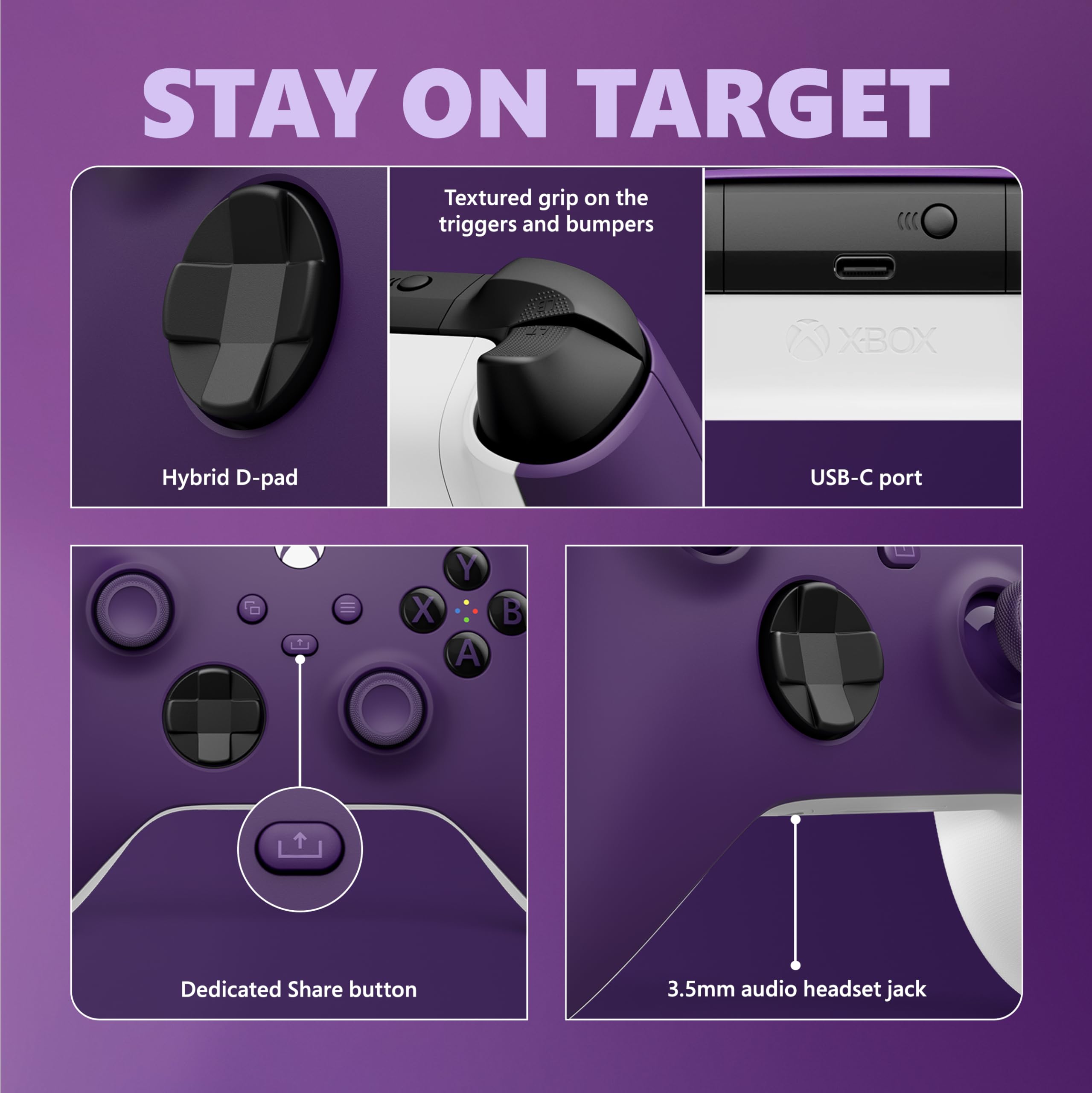 Xbox Core Wireless Gaming Controller – Astral Purple Series X|S, One, Windows PC, Android, and iOS 3