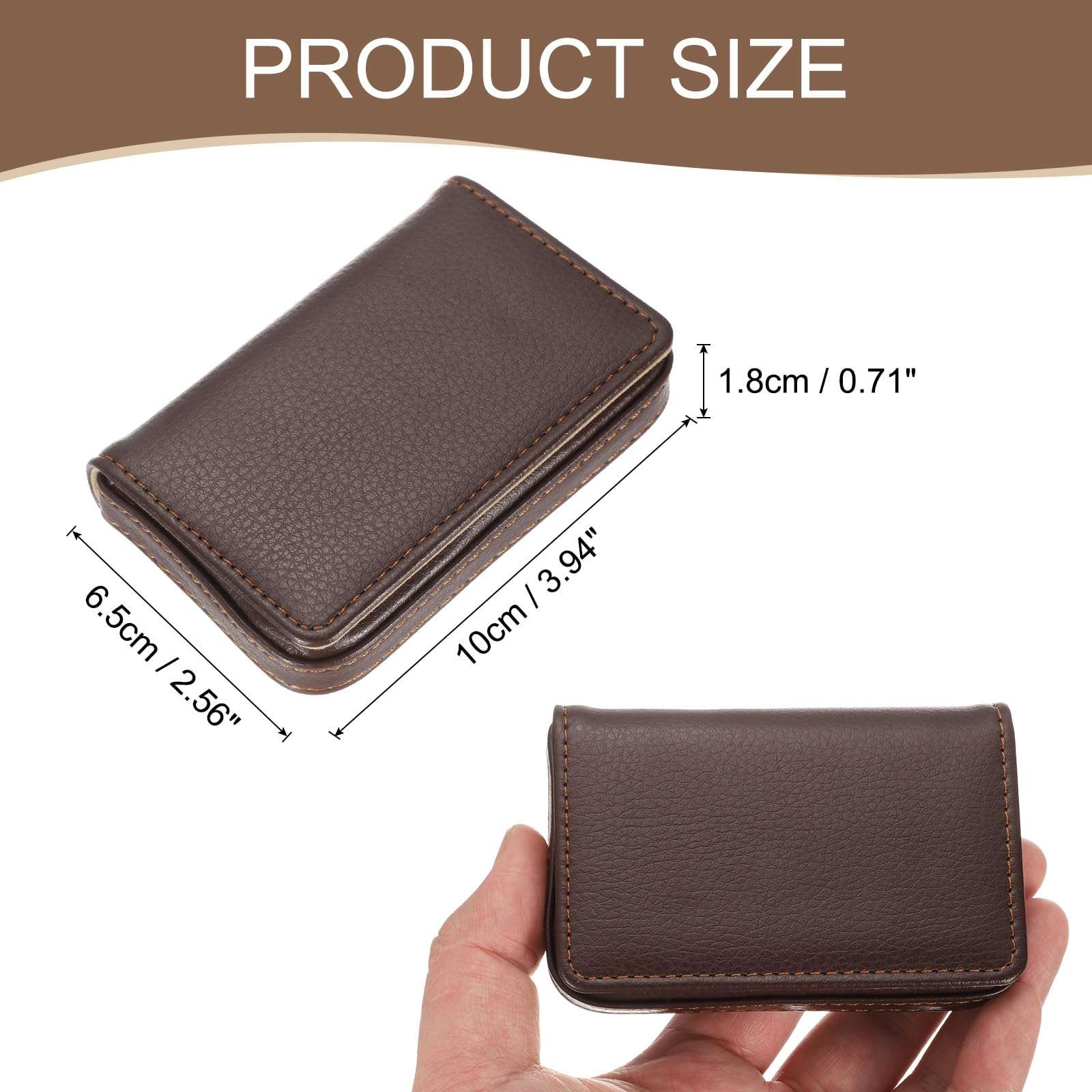 uxcell Business Card Holder, PU Leather Business Card Case Pocket Business Name Card Holder with Magnetic Shut for Men and Women, Dark Brown 3