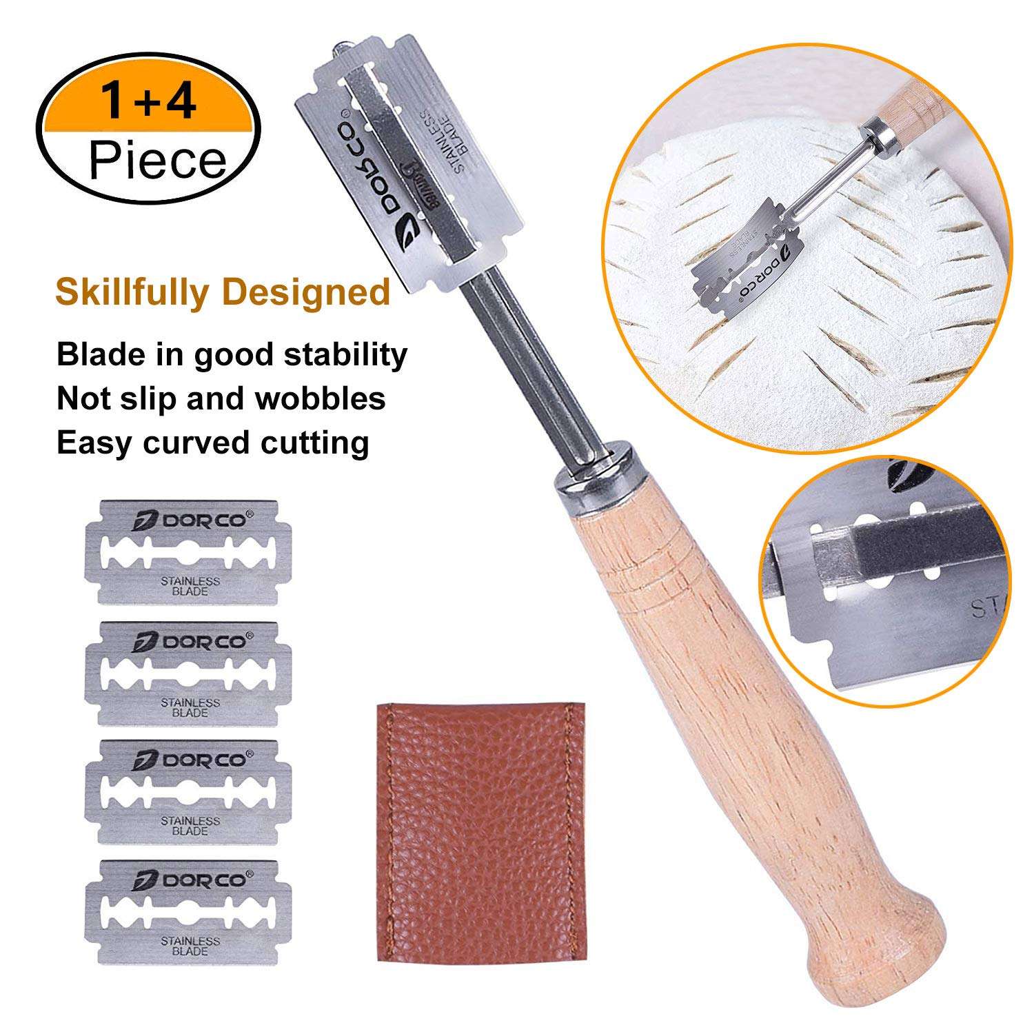 Banneton Bread Proofing Basket With Baking Tools, Round 9" Sourdough Bread Proofing Kit With Handmade Rattan Basket for Bread Baking, 7 pack Bread Making Tools Supplies Set for Home Bakers Starter 4