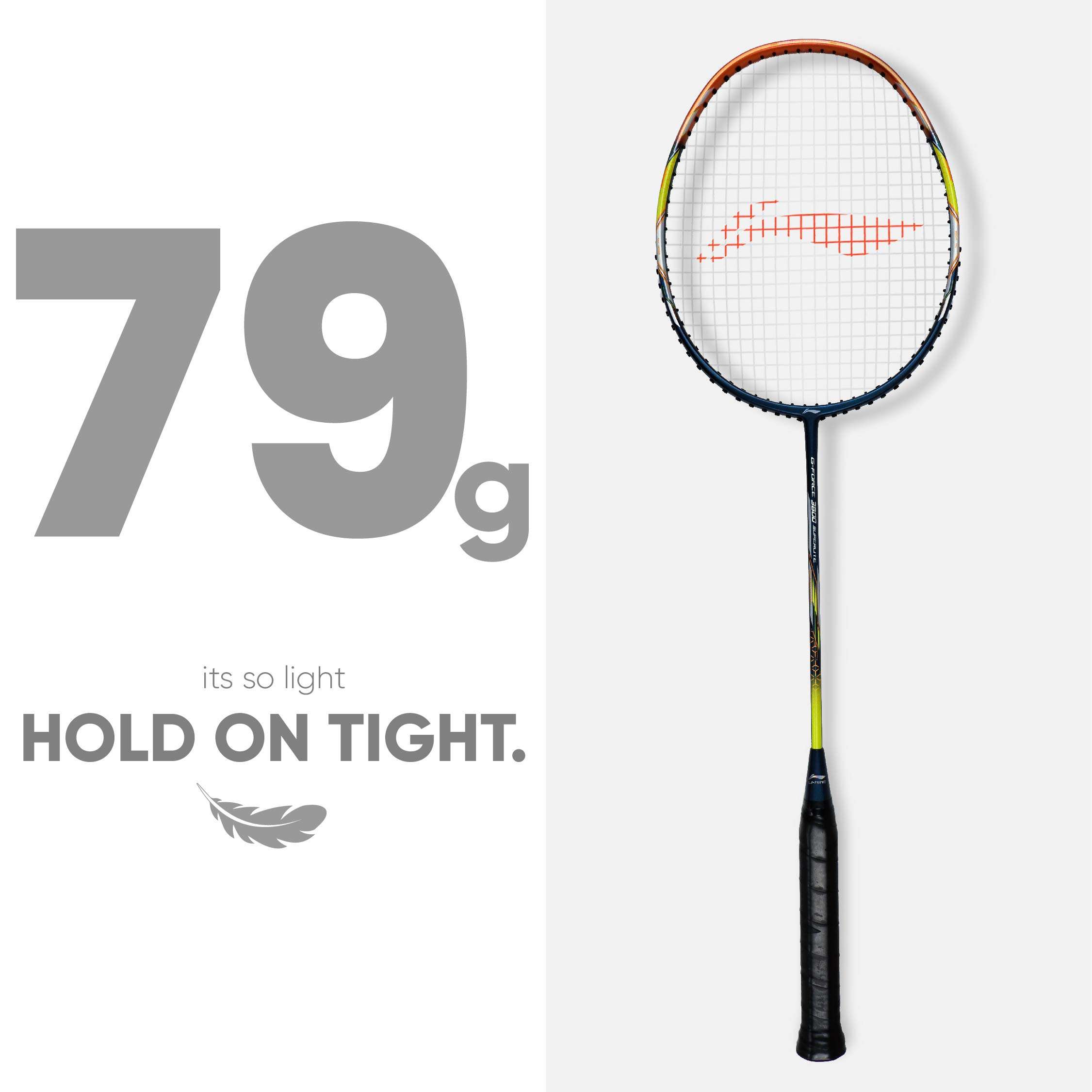 Li-Ning G - Force 3800 Superlite Carbon Fibre Strung Badminton Racket with Full Racket Cover (Navy/Copper) | For Intermediate Players | 79 grams | Maximum String Tension - 32lbs 6