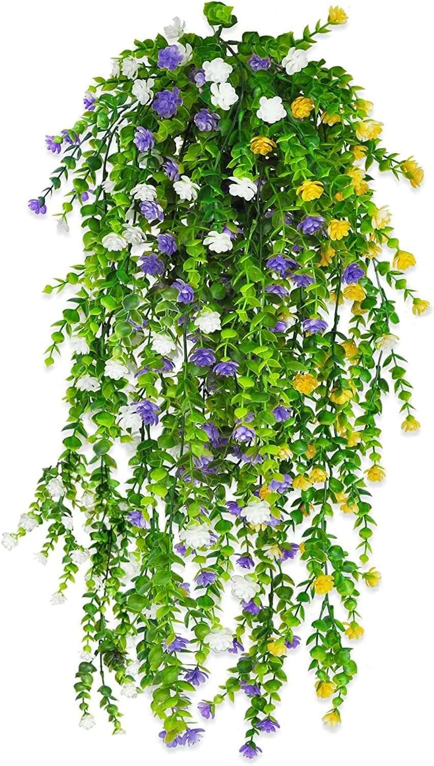 Dekorly Artificial Hanging Plants, Monstera Leaves Ivy Vine Faux Greenery Tropical Palm Leaves Hanging Plants UV Resistant Jungle Leaf for Garden Home Party (Height : 65CM, Design-D, 2 Pack) 1