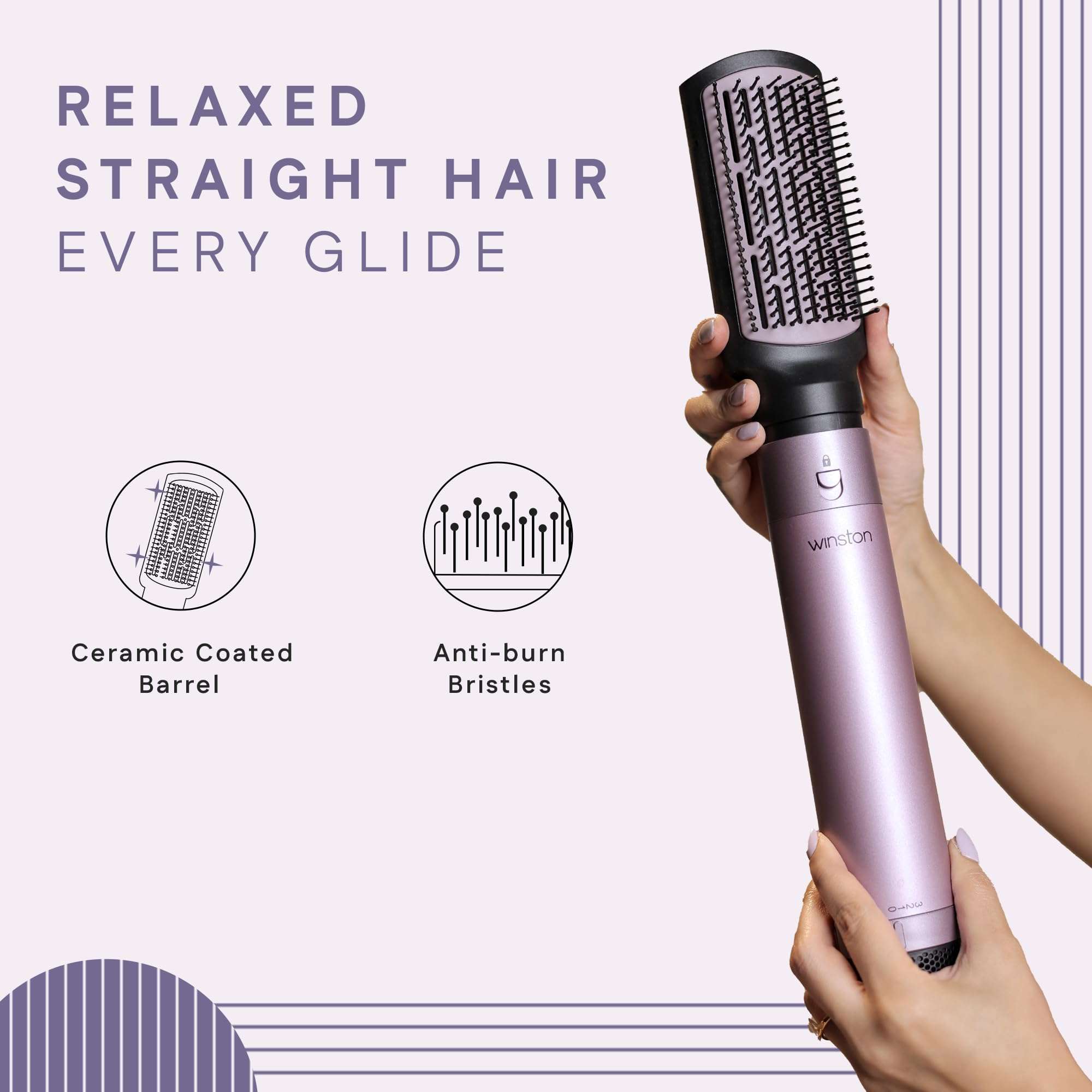 Winston 5-in-1 Hair Styling Blow Brush for Women - 1200W | Air Brush with Auto Wrap Curler, Hair Dryer, Straightening Brush & Curl Enhancer Suitable for All Hair Types (Purple) (Purple) 6