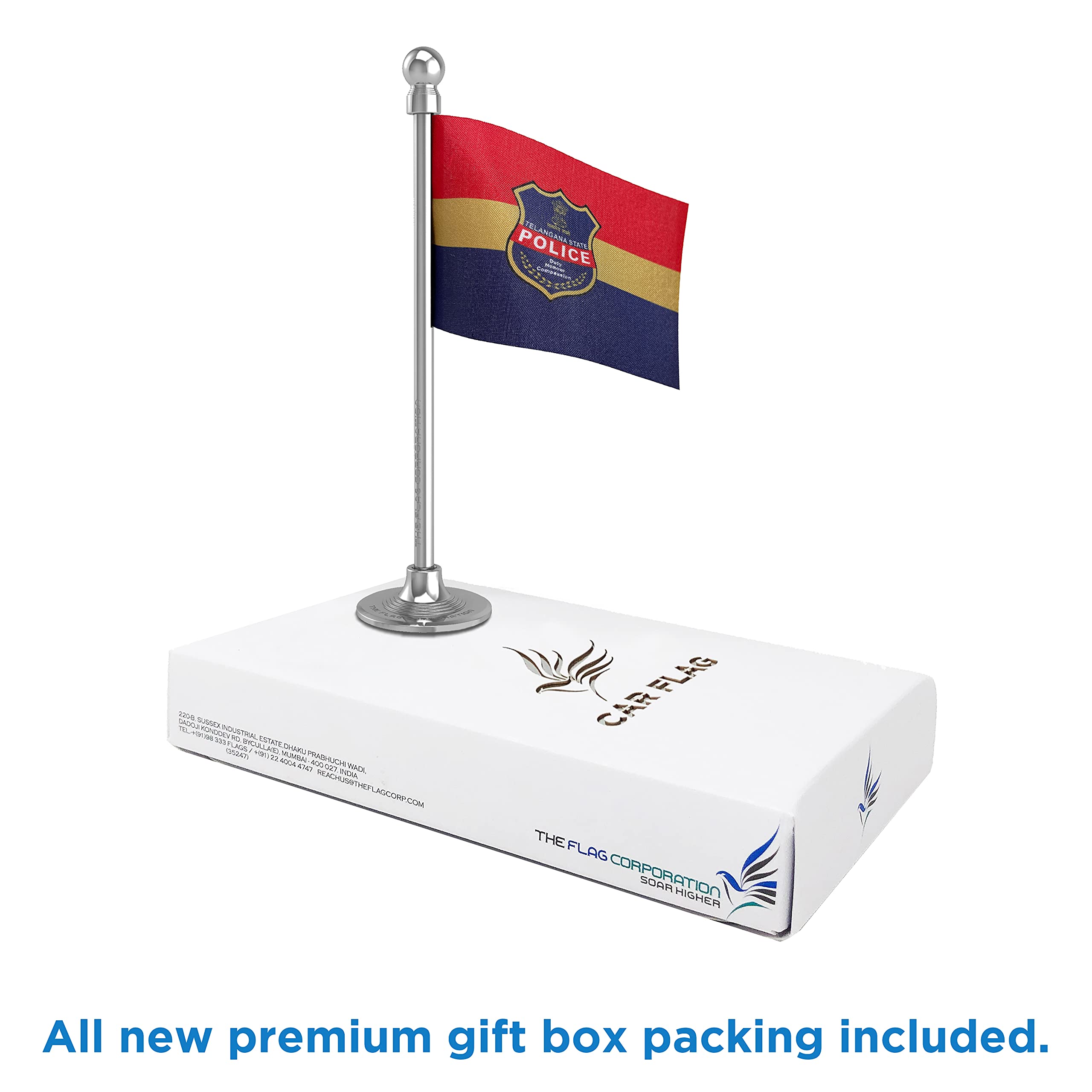 The Flag Corporation Telangana Police Car Dashboard Flag 2in x 3in With A Plastic Blush Rose Gold Base 5