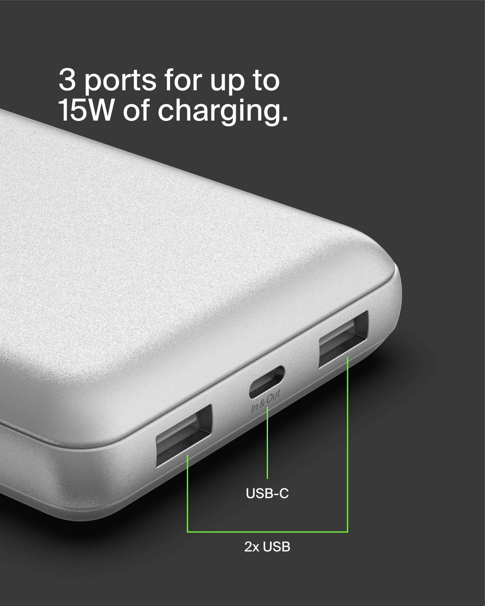 Belkin 20000 mAH Lightweight/Slimmest Power Bank w/ 1 USB-C Port and 2 USB-A Ports | Battery Charger for iPhone Series, Samsung Galaxy, Google Pixel & More | 2 Years Warranty & Upto 2L CEW | Silver 6