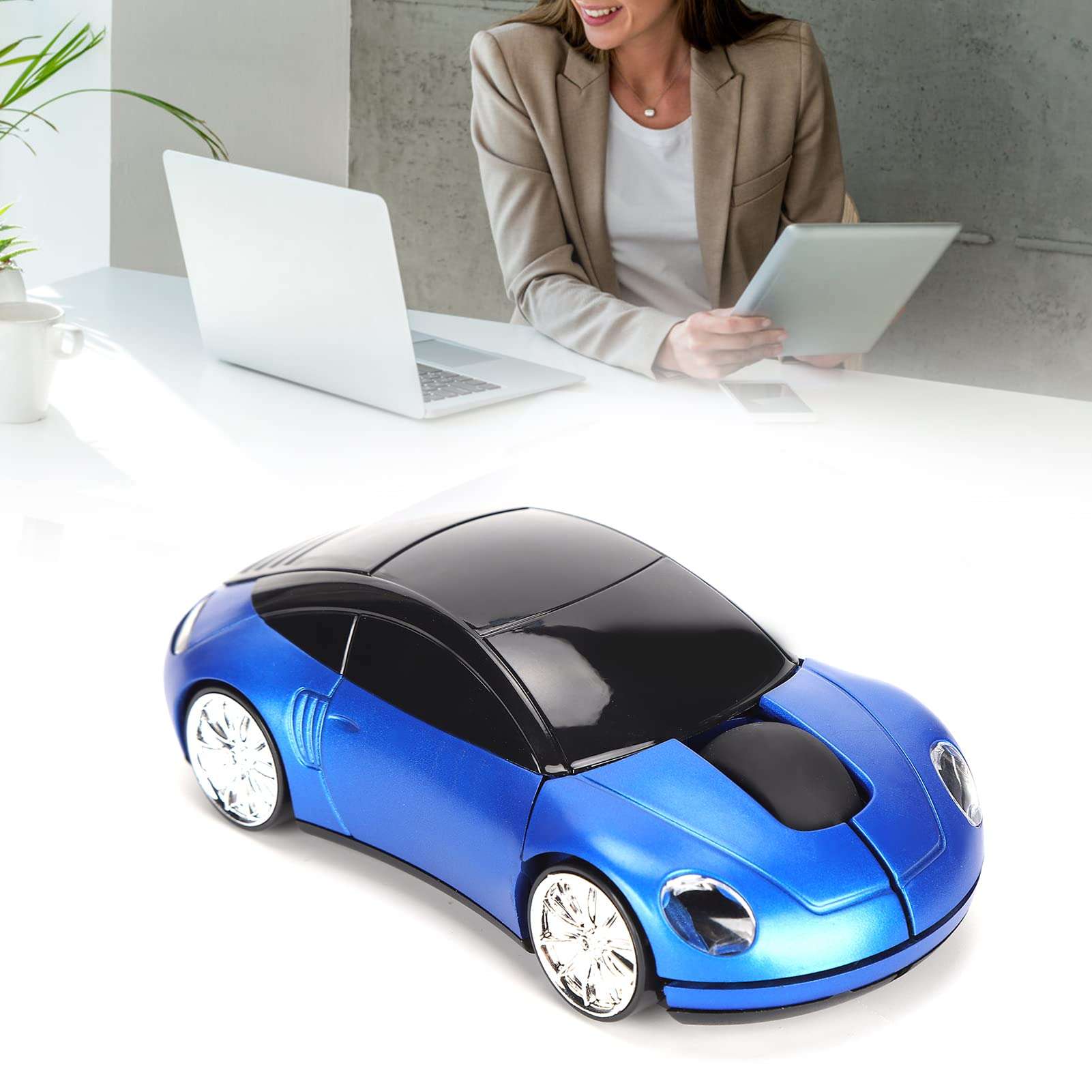 Smart Car Shaped Mouse, Portable 2.4G Cordless Mouse with USB Receiver for Office Laptop Computer Tablet, Optical Positioning High Precision (Blue) 5