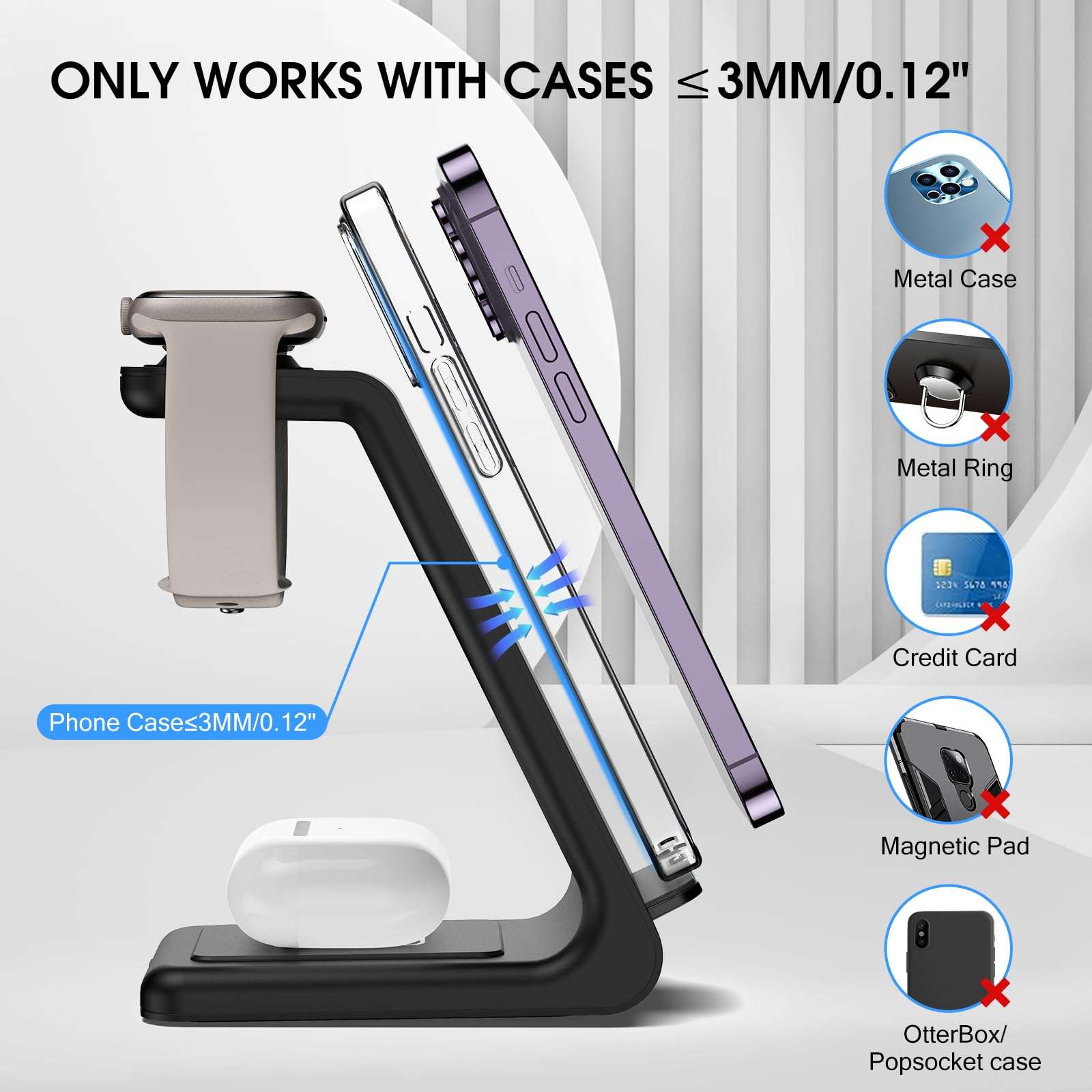 Wireless Charger 3 in 1 for iPhone/iWatch/Airpods, Charging Station for iPhone 15/14/13/12/11/Pro Max/SE/X/XS/8, Multi Charger Stand for Apple Watch 9/8/7/6/SE/5/4/3/2, for Airpods 3/Pro/2 5