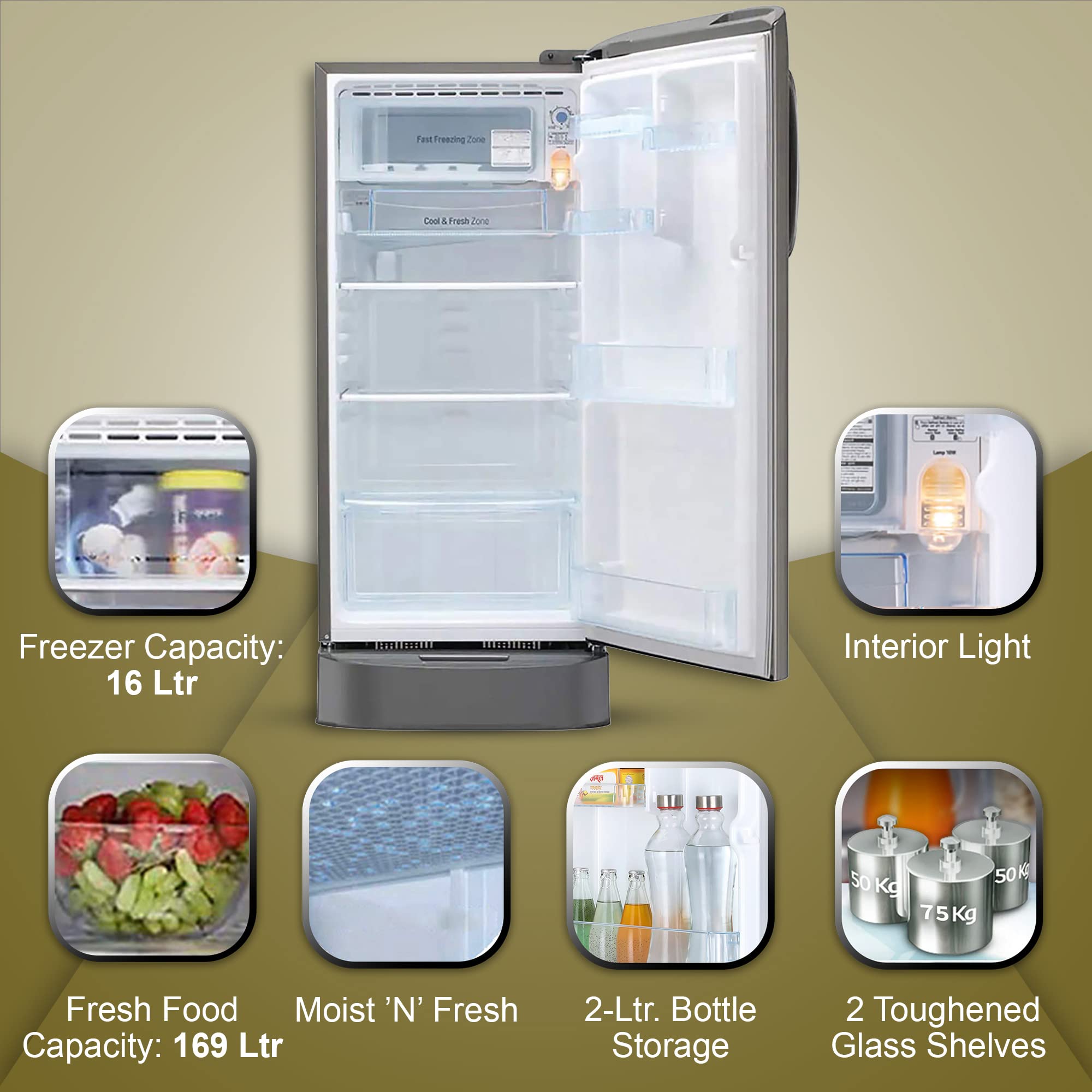 LG 185 L 5 Star Inverter Direct-Cool Single Door Refrigerator (GL-D201APZU, Shiny Steel, Base stand with drawer) 4