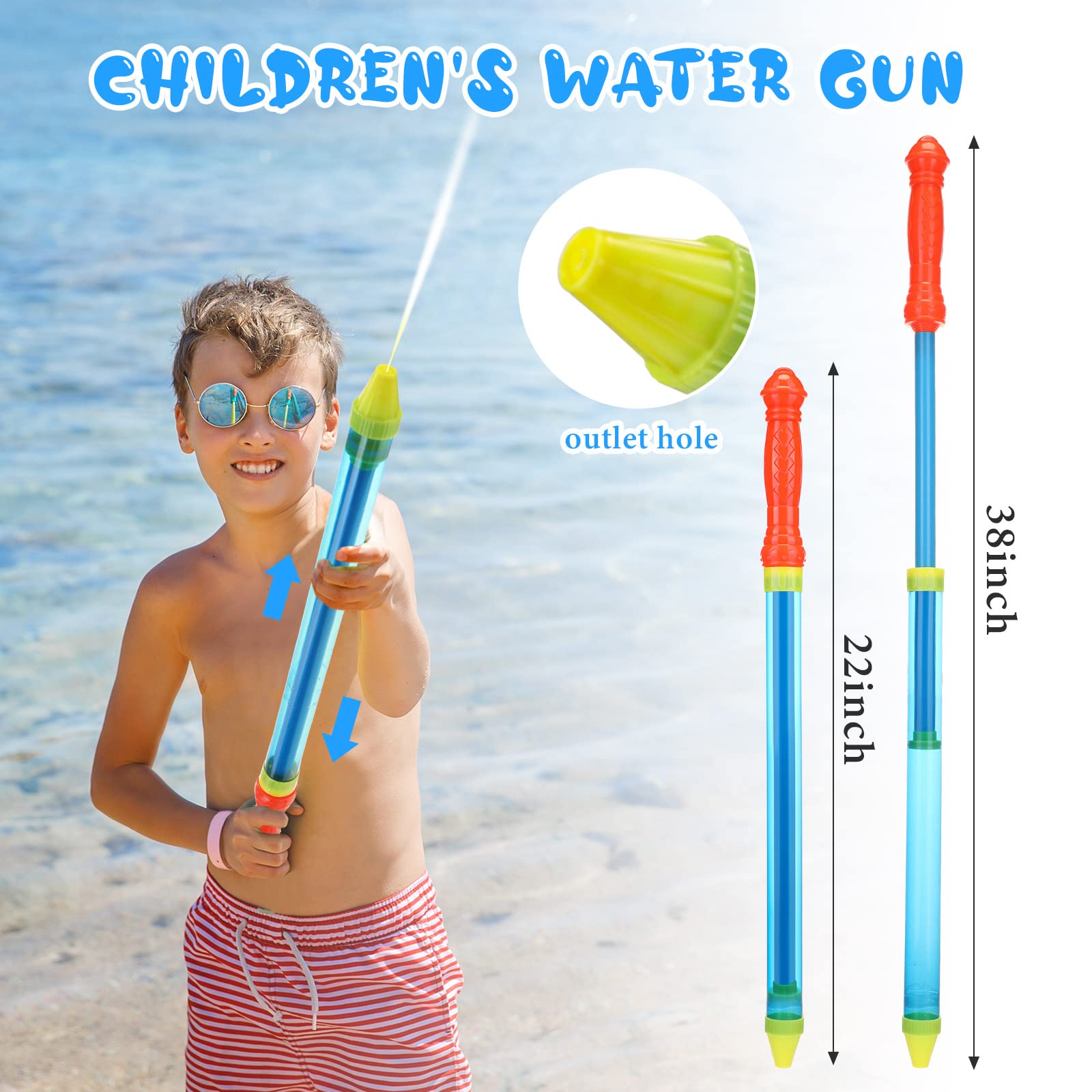 Hanaive 22 Inch Crayon Water Guns Shooter Tube Blaster Bulk Water Suction Shooter Toys for Summer Outdoor Swimming Pool Beach Party Fighting Games(30 Pcs) 3
