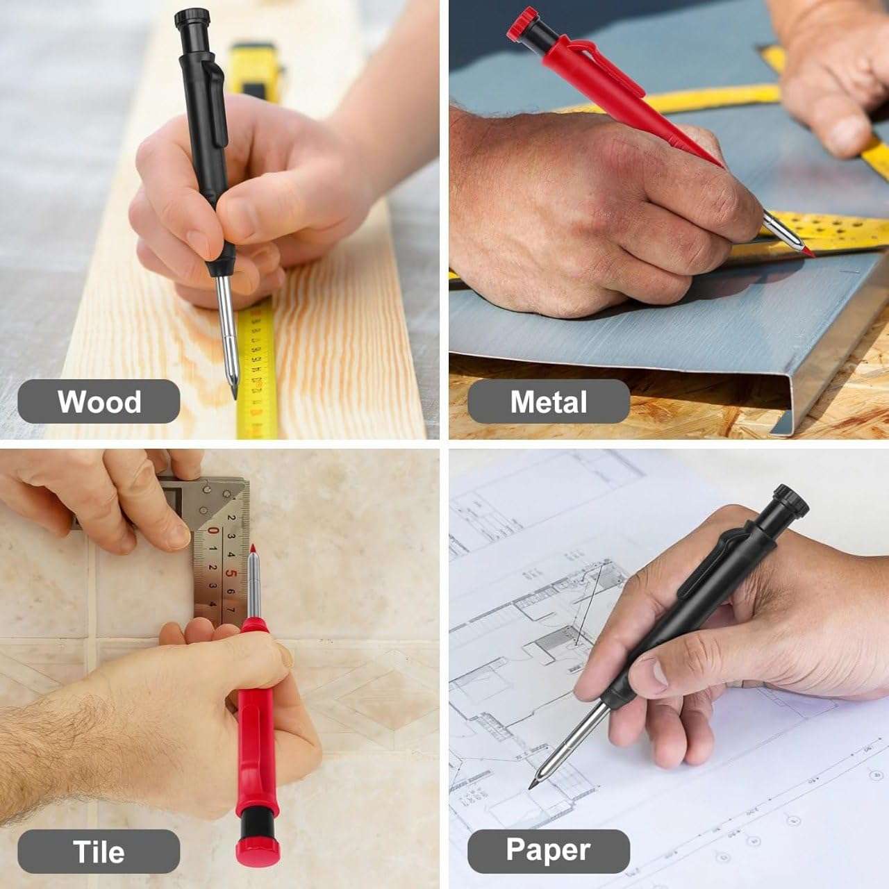 IQS Enterprise Mechanical Carpenter Pencils with 6 Refills and Metal Marking Scriber Tool, Solid Deep Hole Woodworking Pencils Marker Marking Tools with Built in Sharpener (1 pack) 5