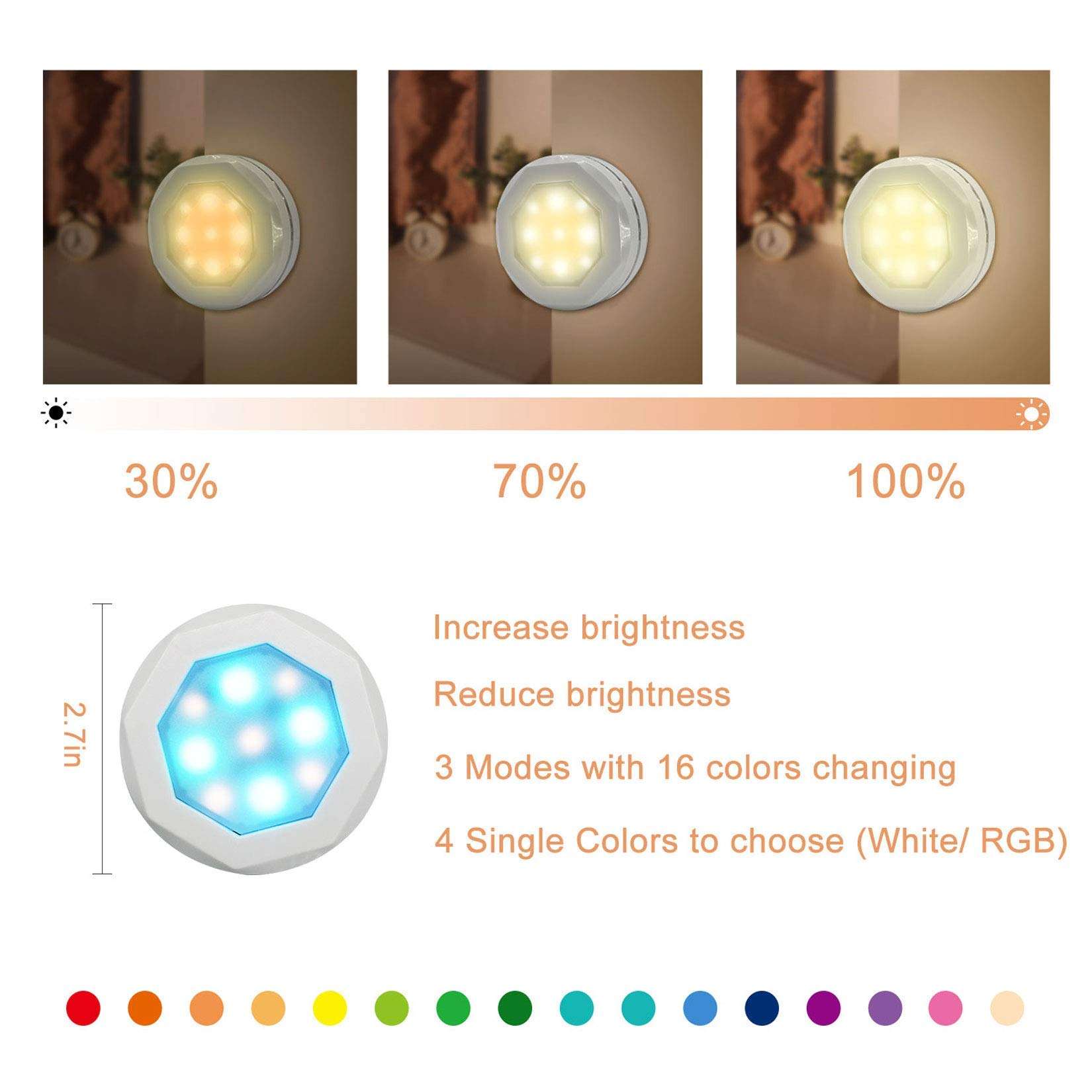 UYICOO Under Cabinet Lights, Battery Operated Puck Lights Battery Closet Lights with Color Changing Dimmable, 3500K Led Stick on Lights with Timing, Under Counter Lights for Display Cabinet 5