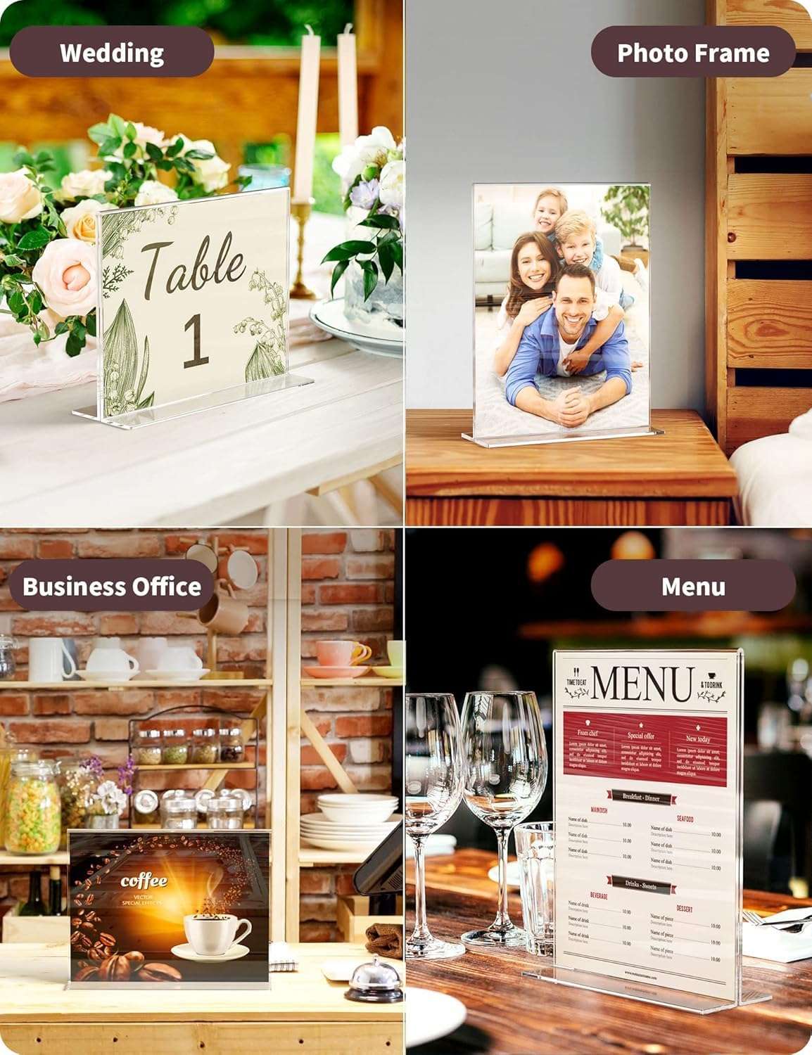 NEILL® Acrylic Sign Holder T Shape, Size-A4 (8.3"x11.7"), Pack of 1 Pc, Clear/Transparent, Double Sided Portrait Display Stand Table Top, Perfect for Restaurants, Promotions, Classroom, Office, Store, Restaurants, Wedding Party Decoration 5