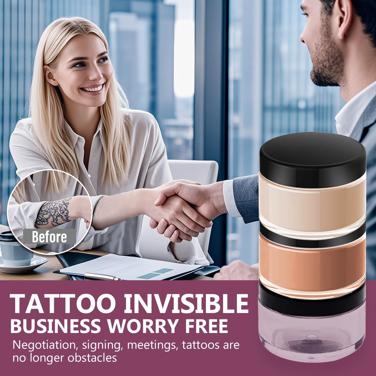 Tattoo Cover Up Makeup Waterproof, 2 Colors Tattoo Concealer, Invisible Tattoo Cover Up, Suitable for Tattoos Scars and Spots, for All Skin Types1 4
