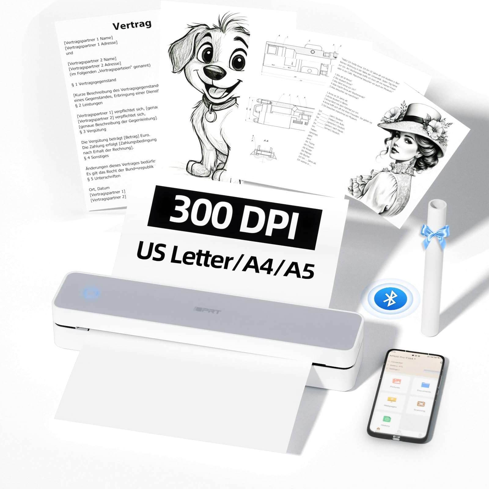 iDPRT Portable Thermal Printer,Wireless Printer for Travel Support 8.5" X 11" US Letter& A4&A5 Thermal Paper, Bluetooth Inkless Printers Compatible with Android and iOS Phone&Laptop 1