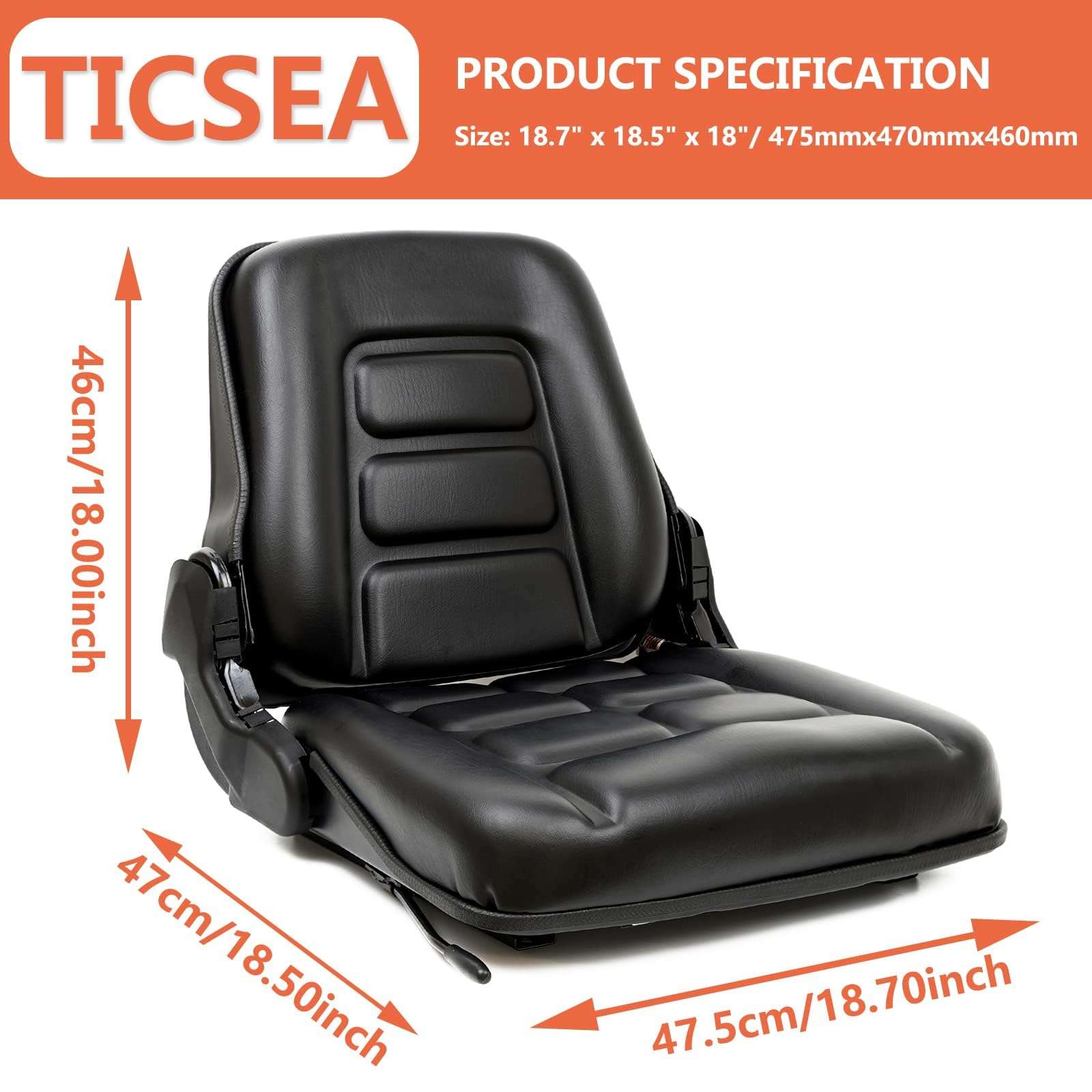 TICSEA Universal Forklift Seat, Tractor Seat with Adjustable Angle Back,Micro Switch and Slide,for Tractor,Excavator Skid Loader Backhoe Dozer Telehandler ZTR‘s Equipment Construction 4