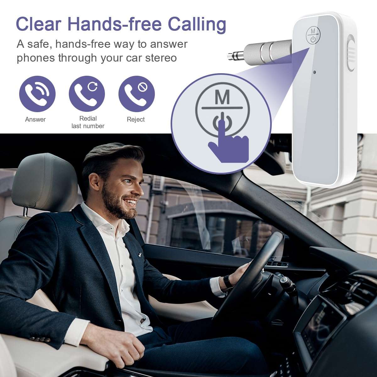 OQIMAX AUX Bluetooth Adapter, 2-in-1 Transmitter Receiver for Hands-Free Calls, Noise Cancelling, Bluetooth 5.0, Compatible With Car Stereos, Home Systems, and Headphones, Easy Connect 4