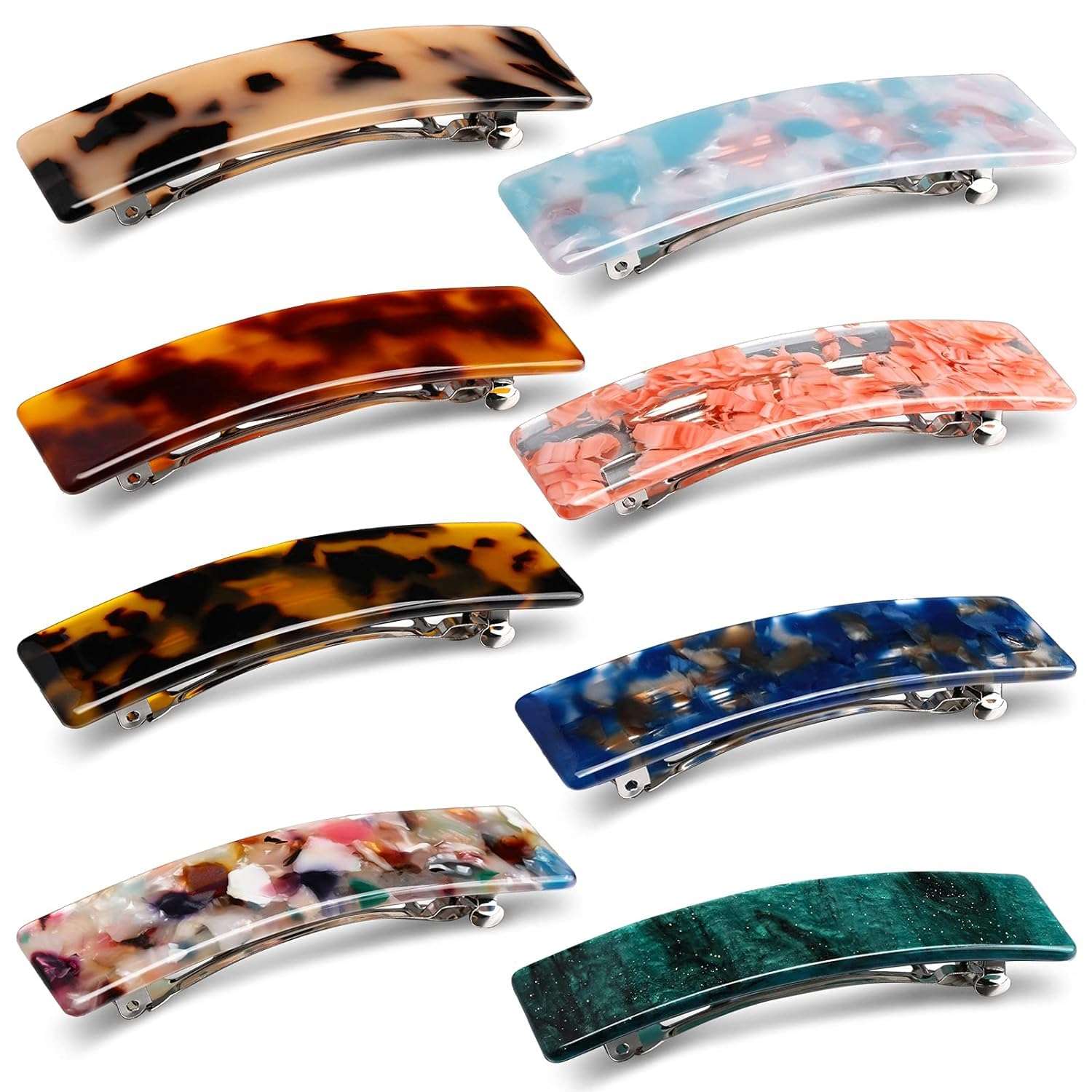 Womens Hair Barrettes Cellulose Acetate Hair Clip Tortoise Shell French Design Celluloid Rectangle Hair Clips (Colorful Patterns) (6) 1