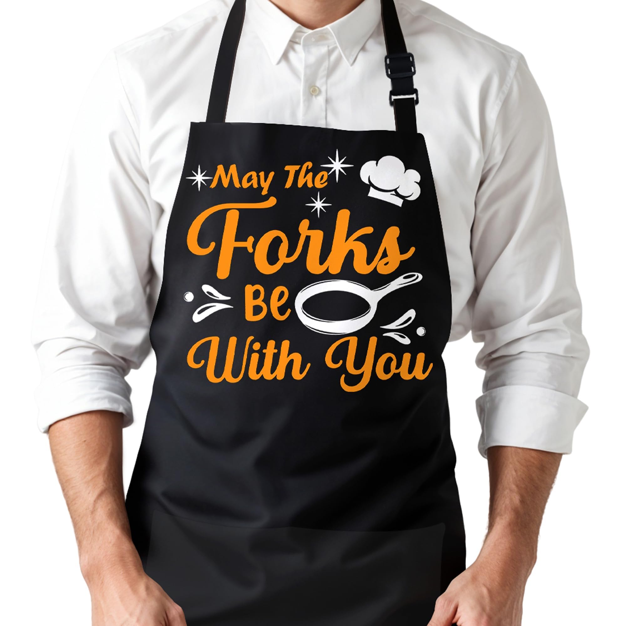 MCPESAS Funny Aprons for Men Women, Mens Gifts for Food Lovers, Kitchen Apron with Pockets, Chef Apron for Men, Birthday Gifts for Cooking Grilling for Dad, Husband