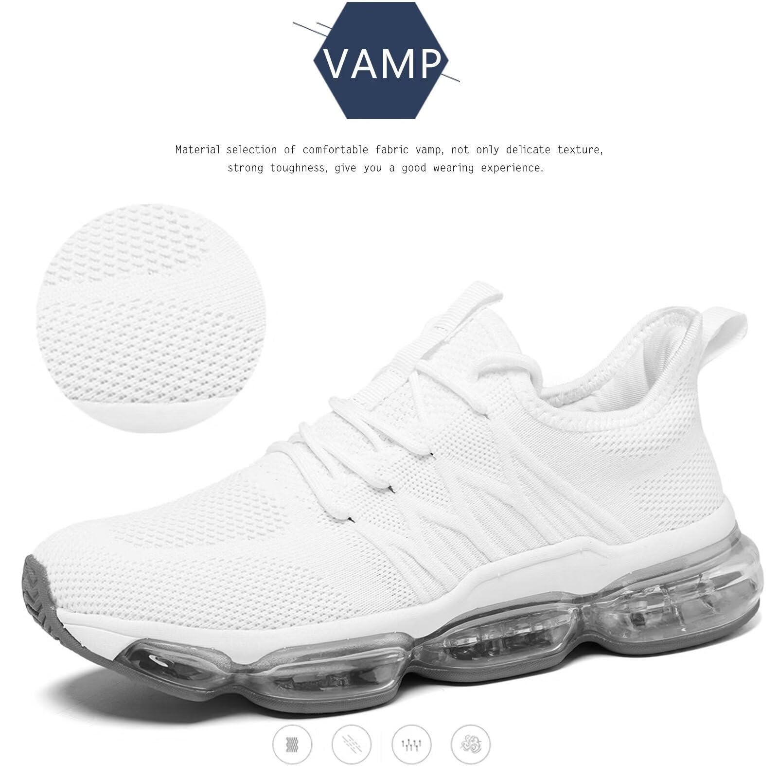 Mens Running Shoes Air Cushion Walking Basketball Sneakers Fashion Tennis Breathable Sport Gym Fitness Cross Trainers White 3