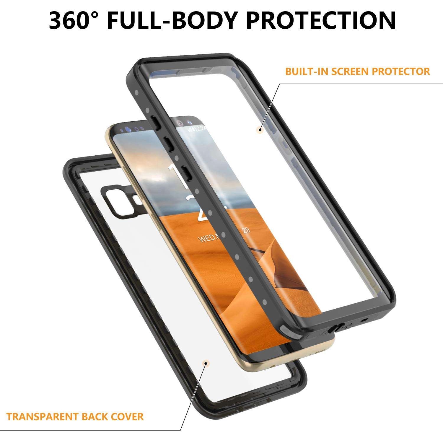 TOMSTORE Samsung Galaxy S8 Waterproof Case, Full Body Sealed Protection with Built-in Screen Protector IP68 Waterproof Dustproof Shockproof Underwater Protective Cover for Samsung Galaxy S8 (Black) 5